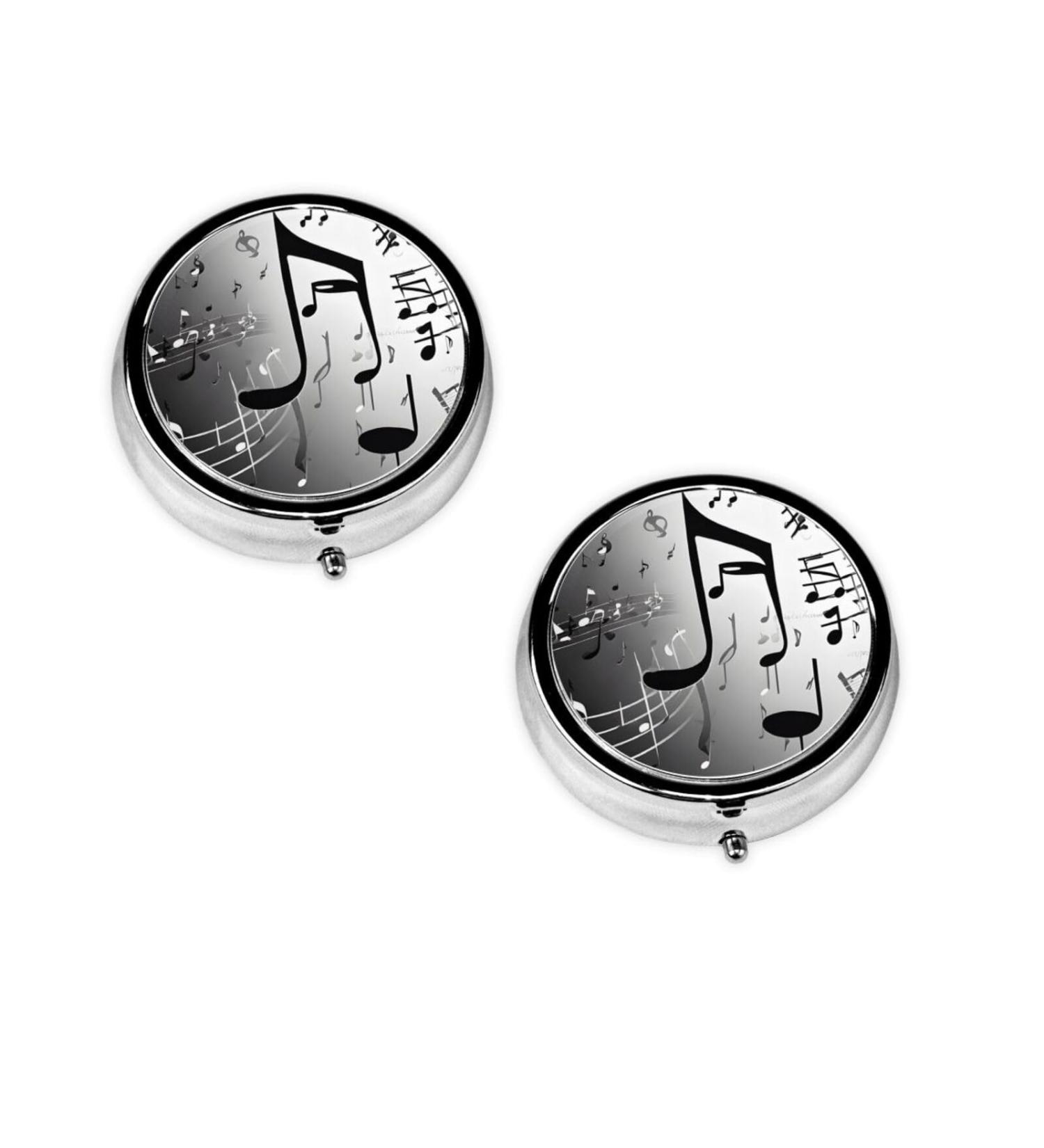 Music Notes Round Pill Box | 3 Compartment Portable Organizer for Travel & Vitamins - Buy Online on GoSupps.com