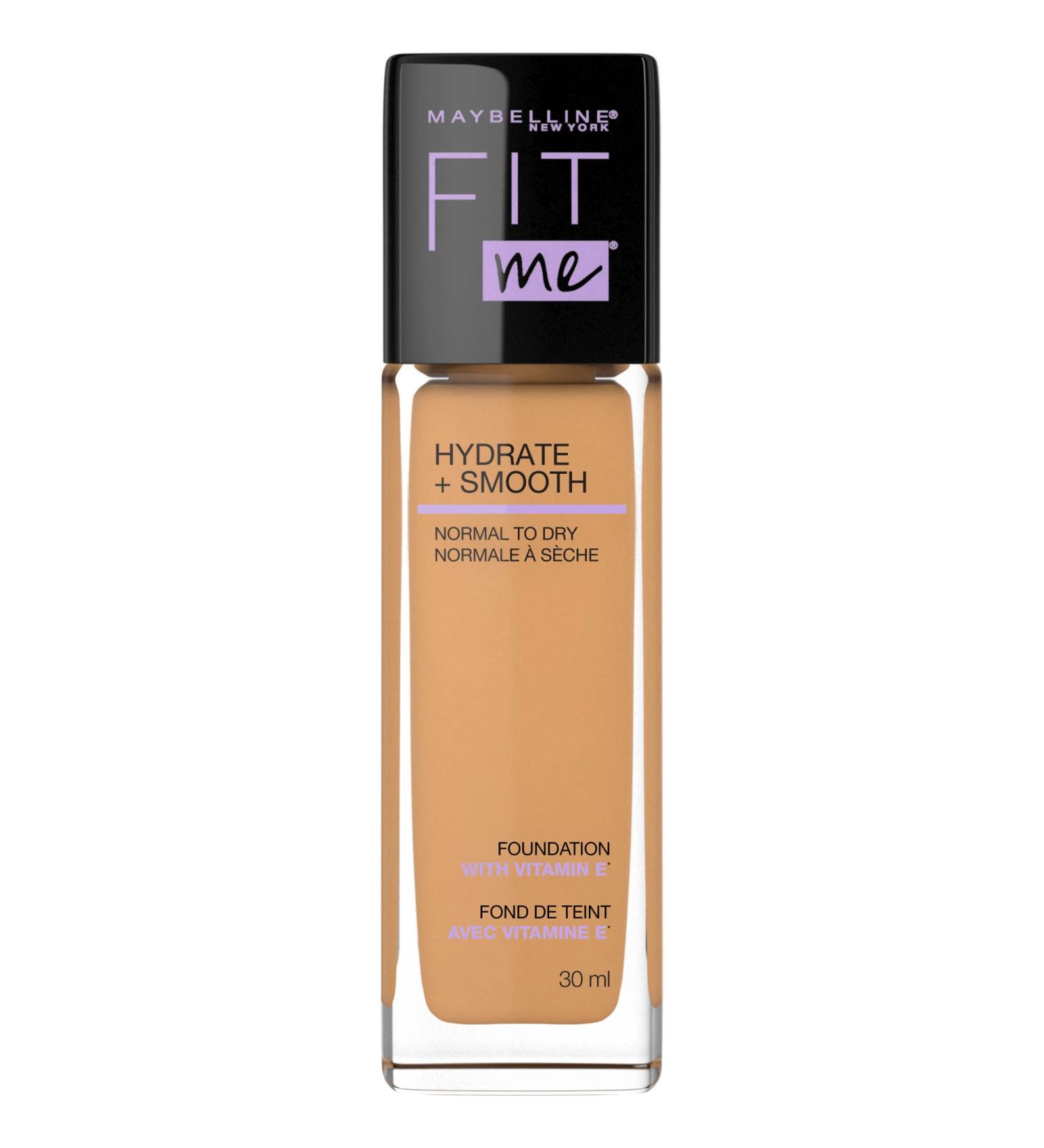 Maybelline New York Fit Me Hydrate + Smooth Foundation Natural Luminous Finish Moisturizing Medium Coverage for Normal to Dry Skin Golden Beige 30 ml
