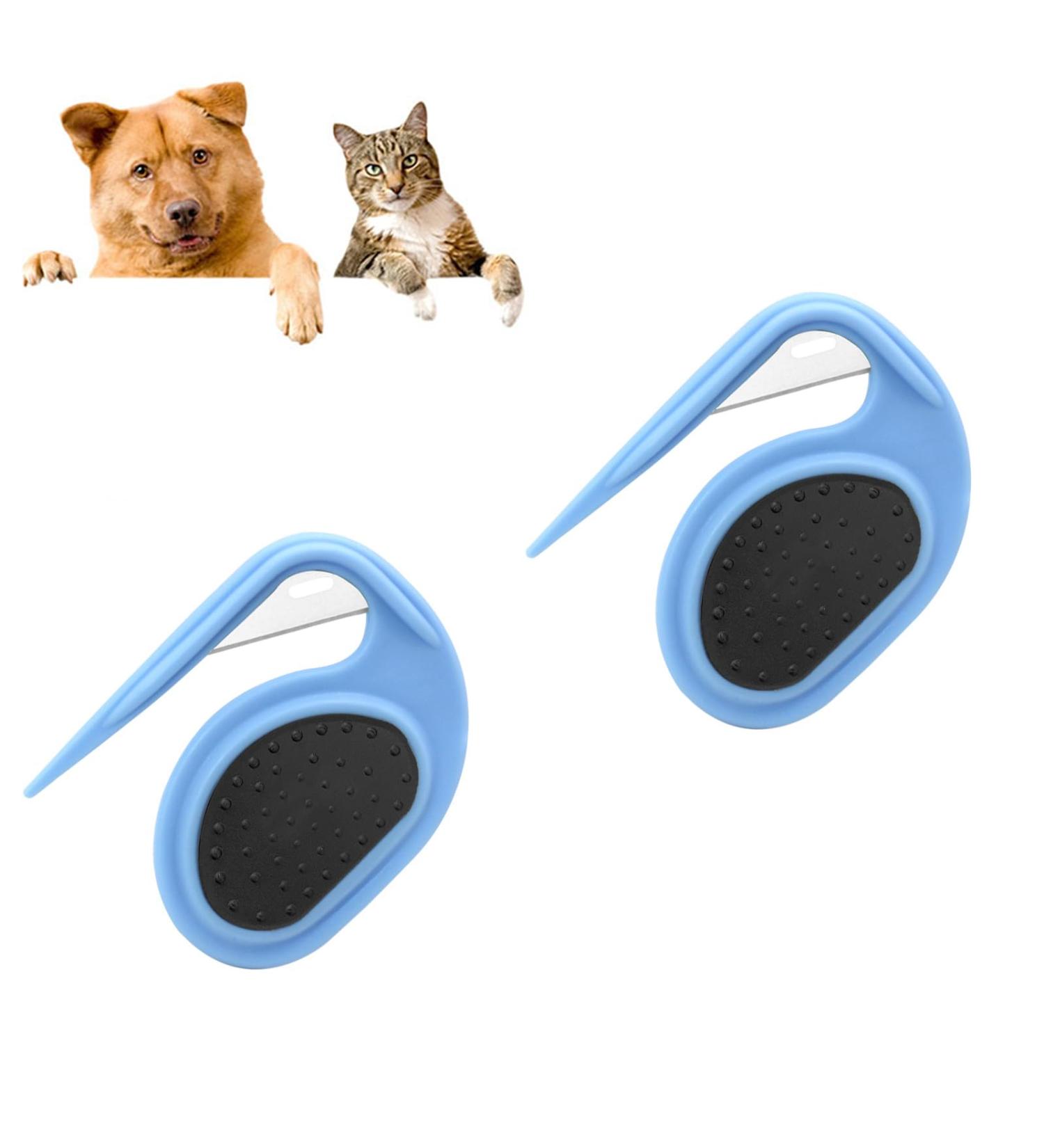 2024 PET Knotting Comb | 3-in-1 Cat Hair Removal & Massage Tool - Blue | De-Filter Knife for Matting & Loose Hair - Buy Online on GoSupps.com