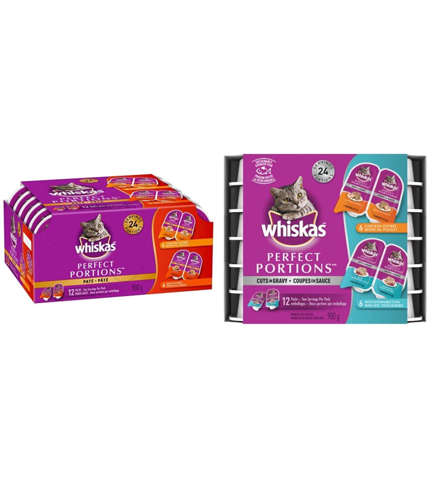 WHISKAS Perfect Portions Meaty Selections Adult Wet Cat Food Pat + Cuts in Gravy Chicken & Tuna (12x75g Trays) - Buy Online on GoSupps.com