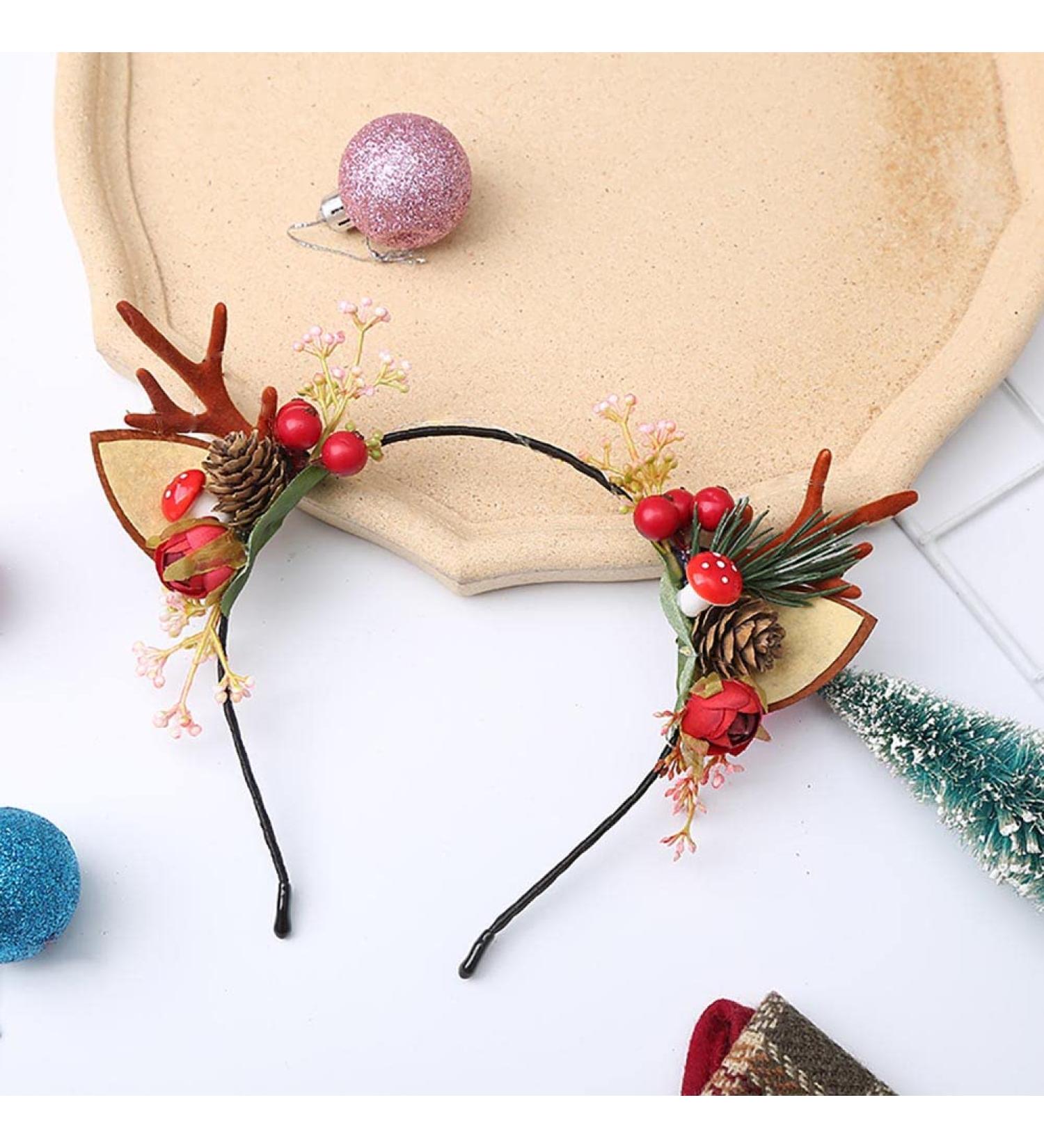 Carufin Christmas Antlers Hair Accessories Xmas Party Berry Flower Hair Hoop Headwear Hair Accessories for Women Girls (A) - Buy Online on GoSupps.com