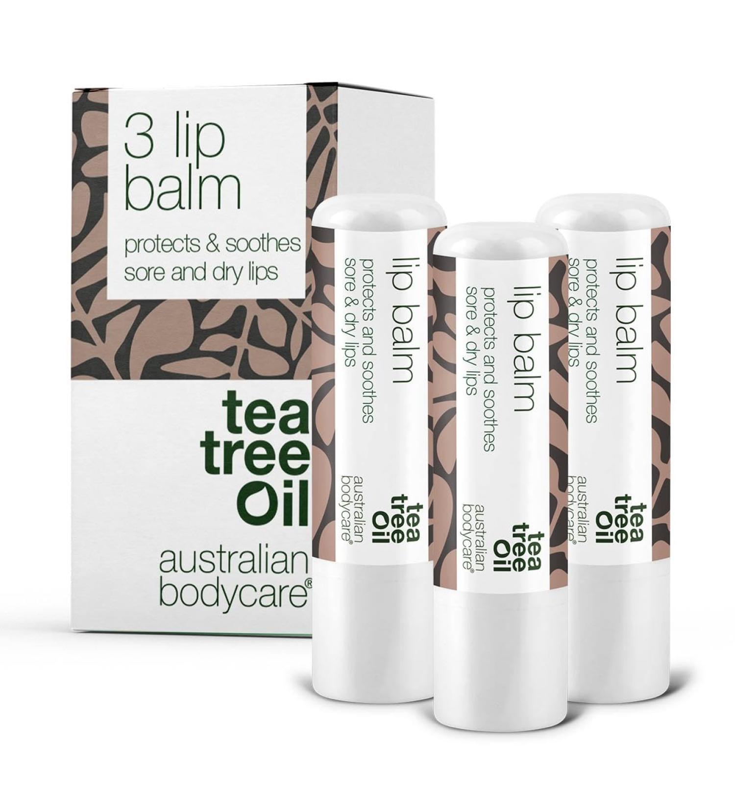 3 Lip Balms for Dry Lips and Chapped Lips with Tea Tree Oil - Soothing & Moisturizing Lip Balm - Hydrates and Protects All Day Long - Best Lip Balm for Chapped Lips and Cold Sores on Amazon