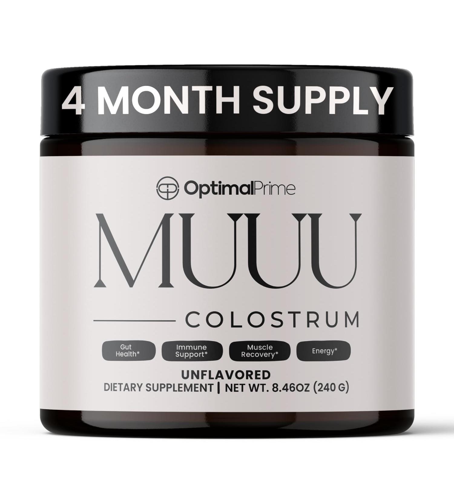 Optimal Prime MUUU Bovine Colostrum Powder - Superfood for Gut Health Immune Support & Beauty | 120 Servings Unflavored - Buy Online on GoSupps.com
