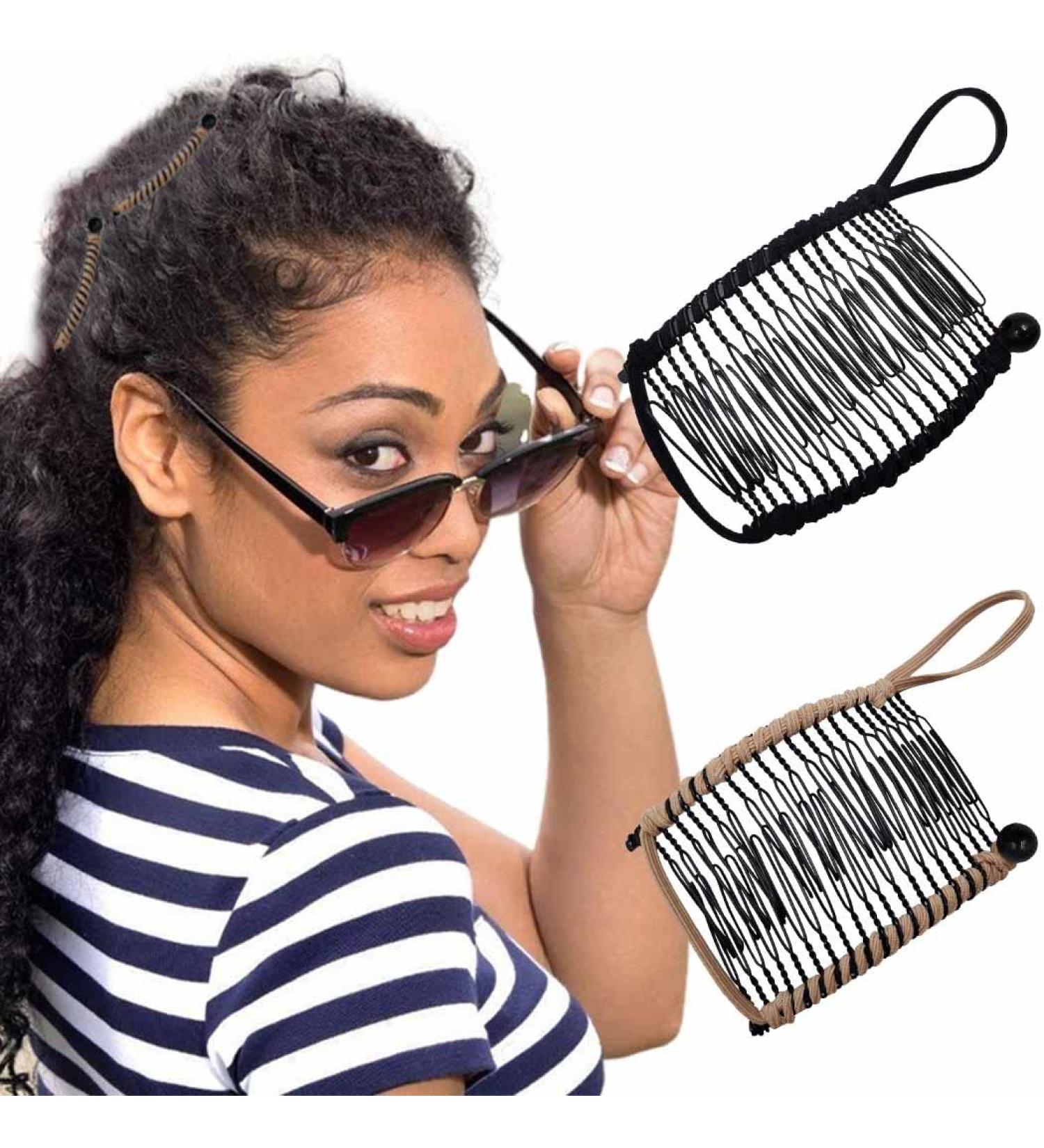 Bartosi 2Pcs Banana Hair Clip Set - Stretchy Double Comb Hair Accessories for Women and Girls - Buy Online on GoSupps.com