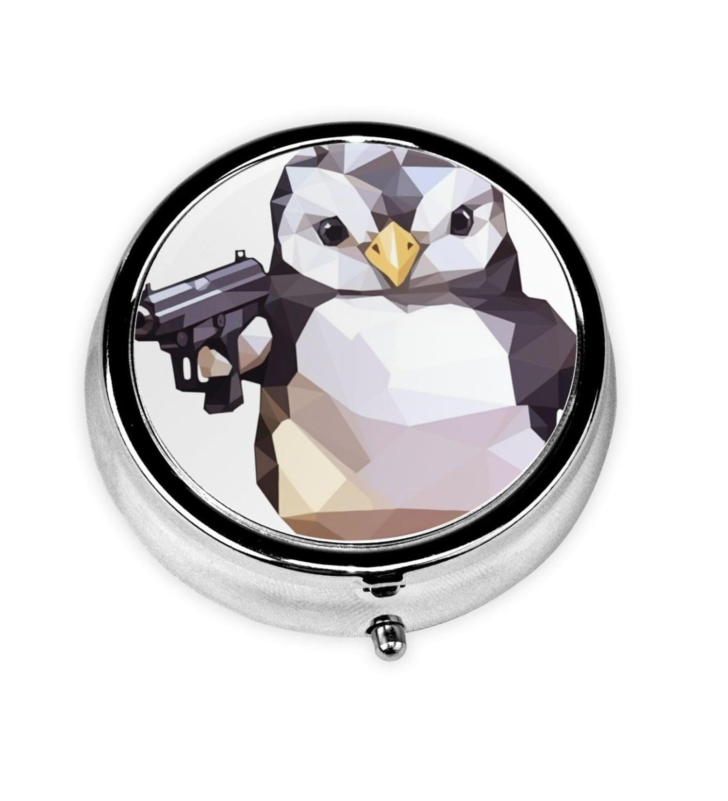 Cartoon Penguin Portable Metal Pill Box - Mini 3-Compartment Travel Case for Small Pills - Hinged Design Black - Must-Have Accessory - Buy Online on GoSupps.com
