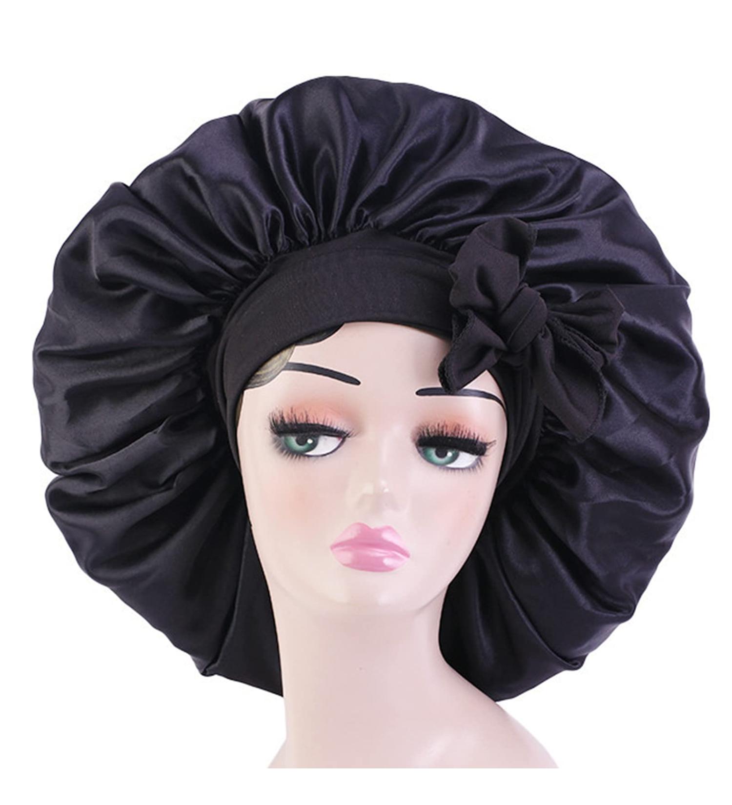 Jumbo Satin Hair Bonnet for Women - Stretchy Silk Bonnet for Long Curly Braids (Black) - Buy Online on GoSupps.com