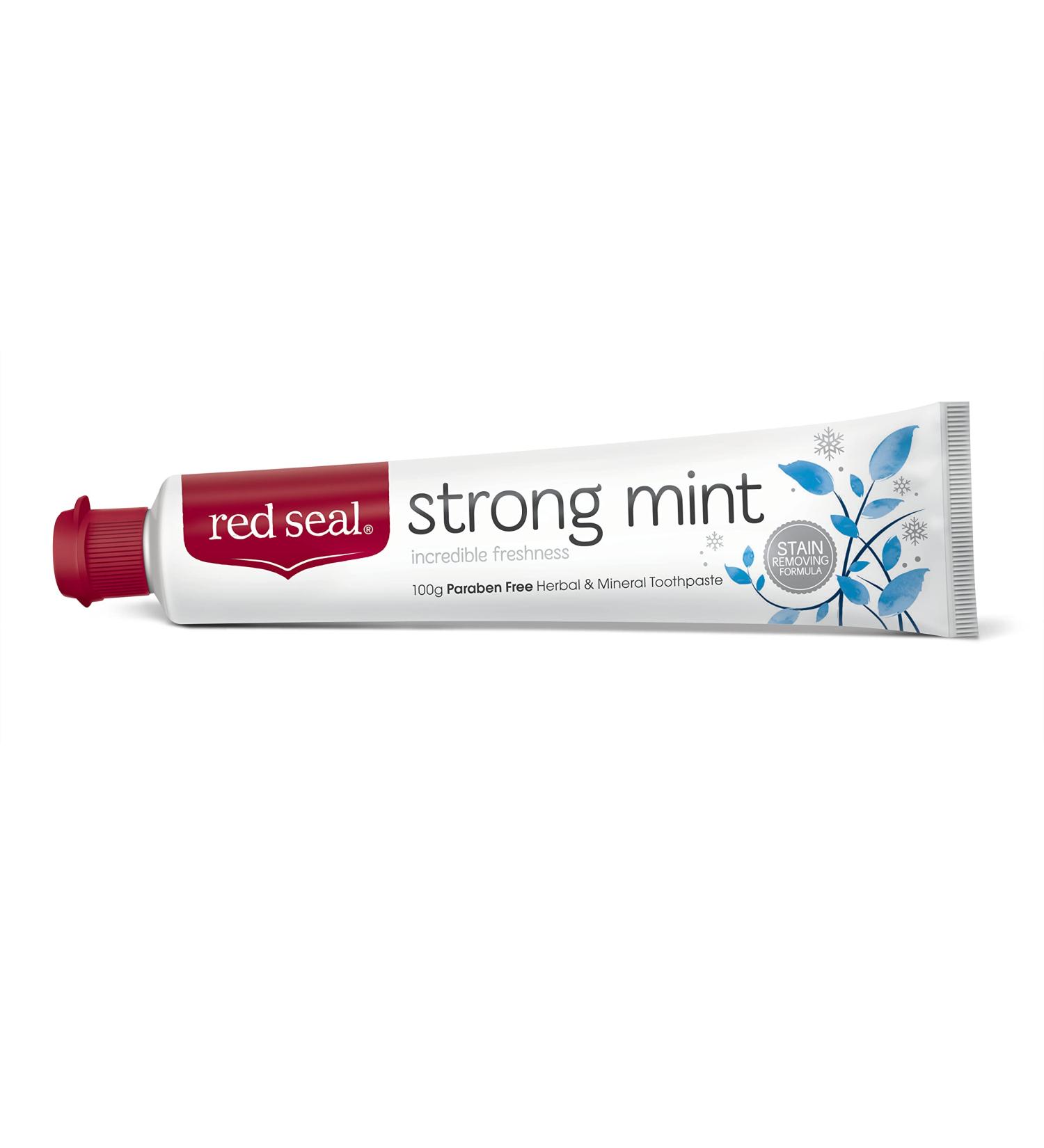Red Seal Strong Mint Toothpaste - Extra Strong Mint Flavor with Dolomite Powder for Fresh Breath and Stain Removal - No Fluoride, Preservatives, Artificial Flavors or Colors - Single Pack - Buy Online on GoSupps.com