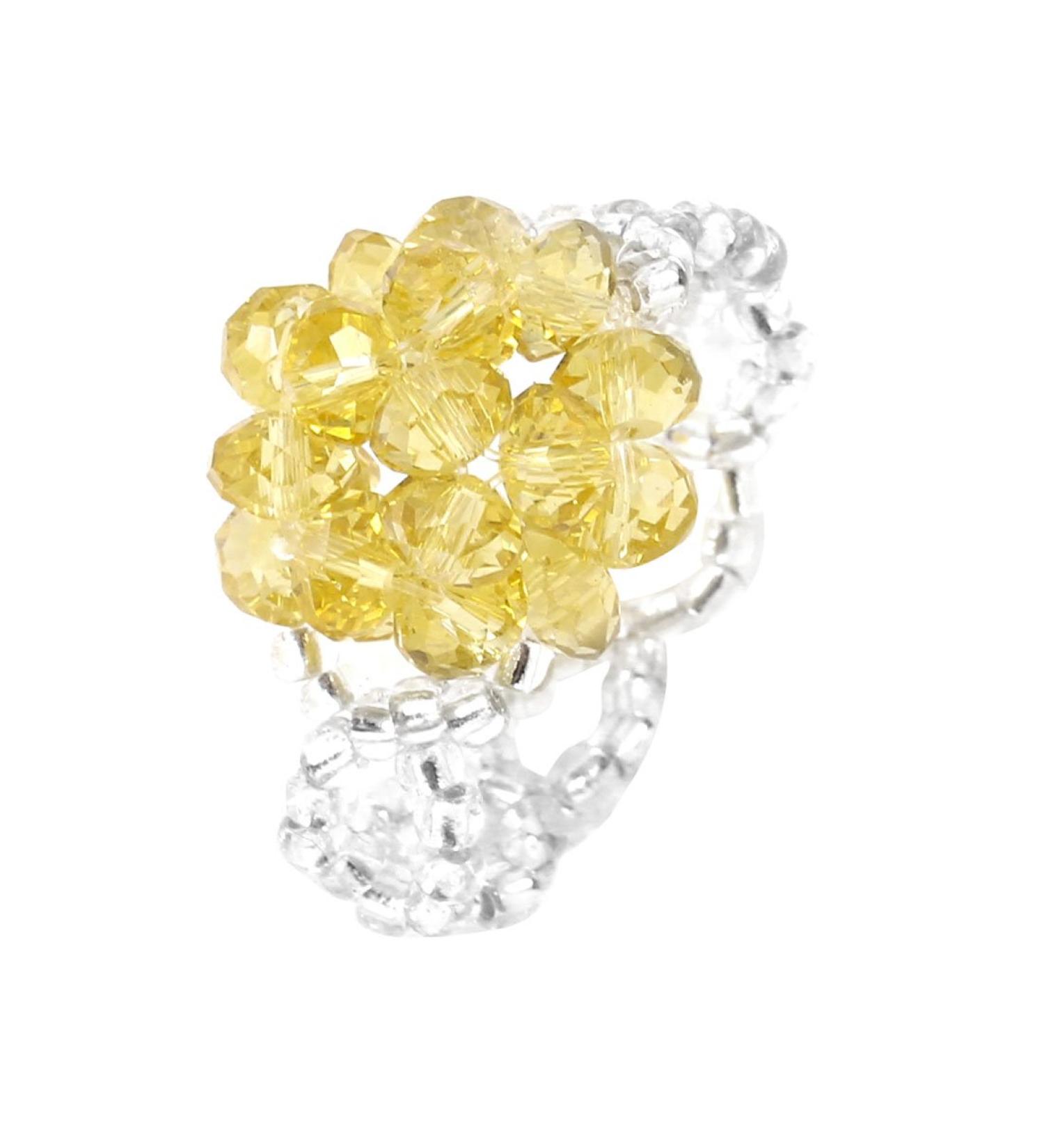 Ruilogod Light Yellow Plastic Faux Crystal Flower Cluster Finger Ring US 5 1/2