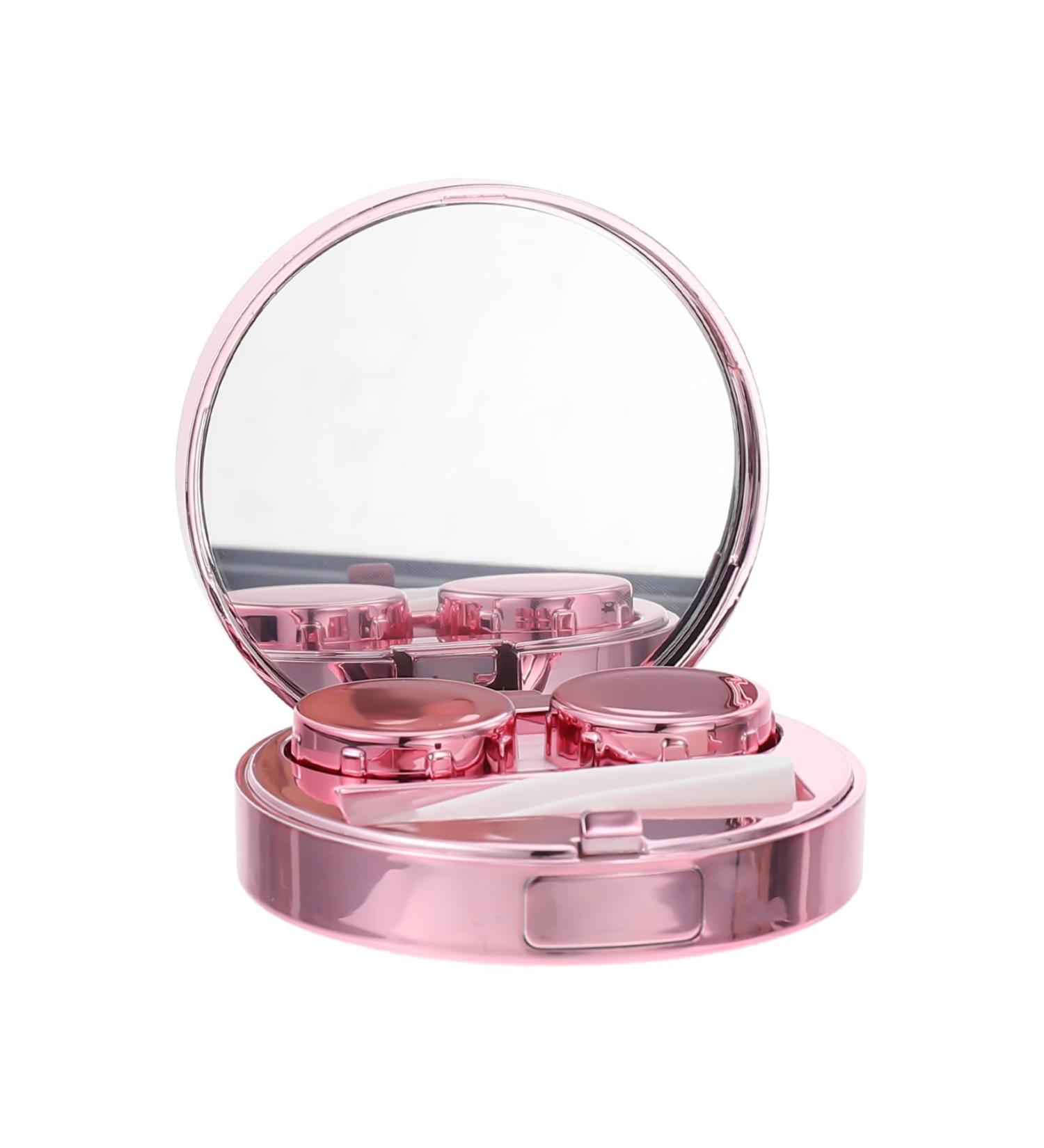 Solustrie Starry Sky Glasses Case | Travel Contact Lenses Organizer | Portable Eye Lens Holder & Mirror - Pink - Buy Online on GoSupps.com