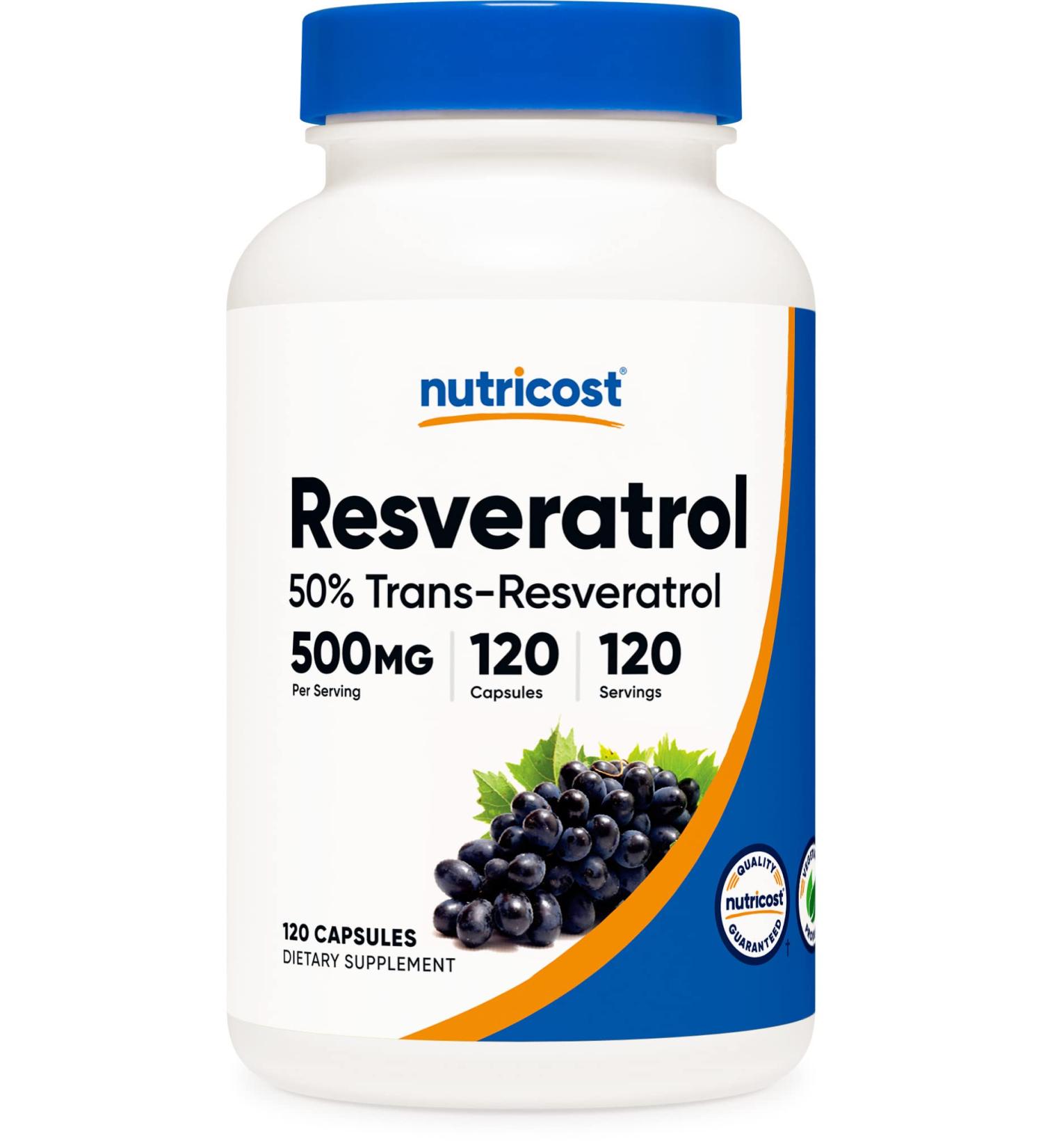 Nutricost Resveratrol 500mg 120 Capsules - High Potency 50% Trans-Resveratrol - 120 Count - Buy Online on GoSupps.com