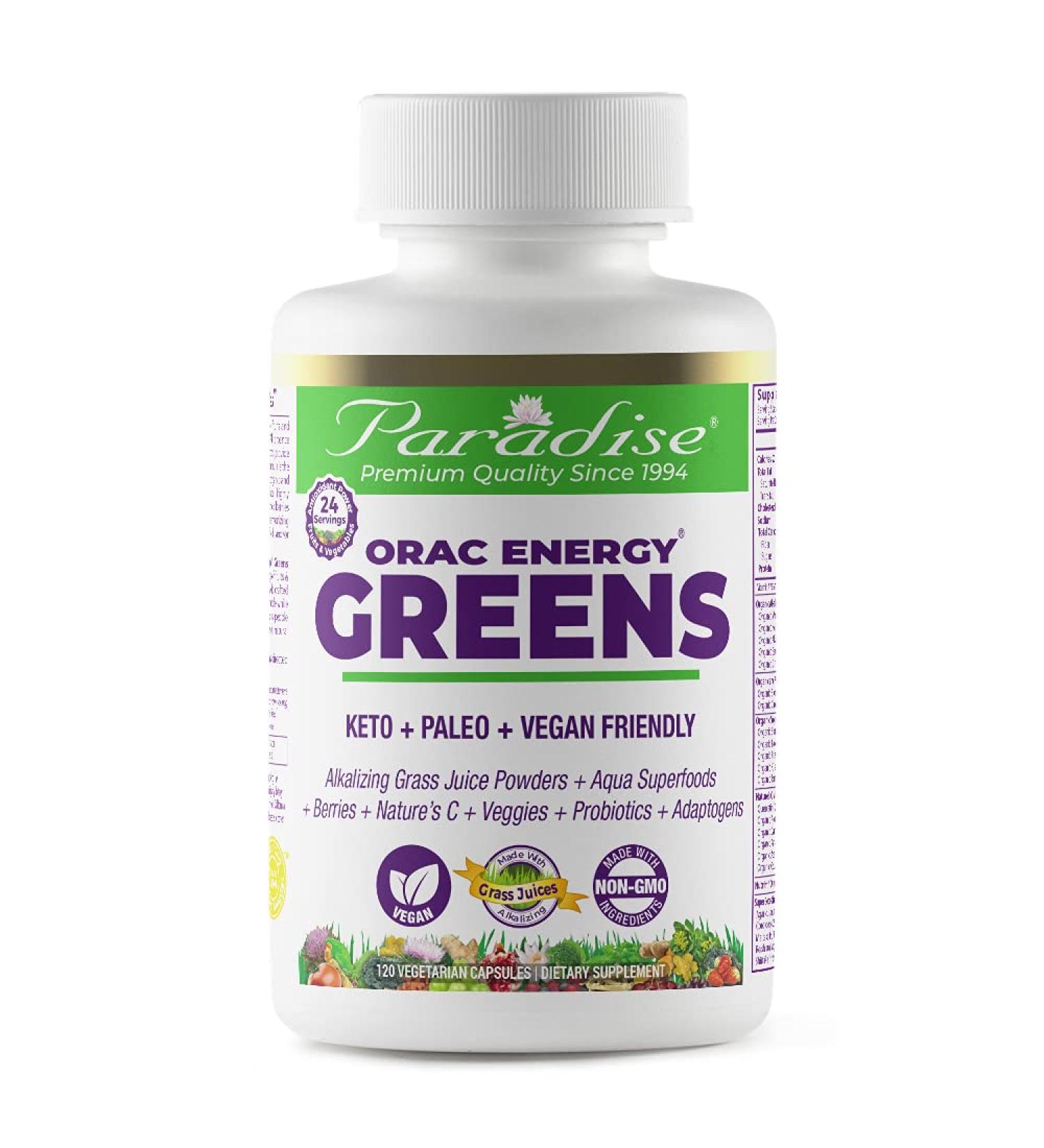 Paradise Herbs ORAC-Energy Greens - 120 Vegetarian Capsules for Optimal Health - Buy Online on GoSupps.com
