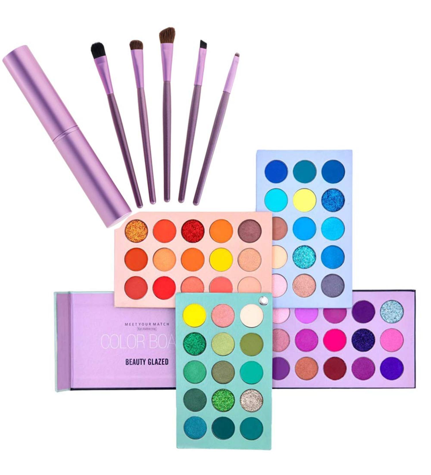 Beauty Glazed Makeup Kit | 60-Color Light Shadow Palette & 5-Part Brush Set | Highly Pigmented Glitter Eyeshadow - Buy Online on GoSupps.com