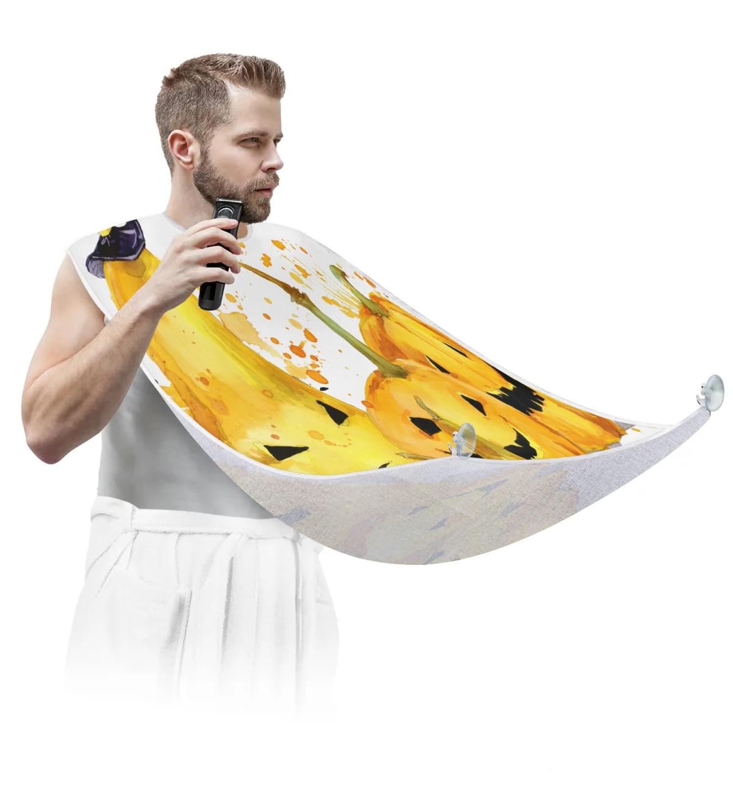 Watercolor Halloween Pumpkins Beard Bib Apron - Waterproof Hair Catcher for Men | Non-Stick Grooming Cape with Suction Cups - Perfect Gifts for Men - Buy Online on GoSupps.com