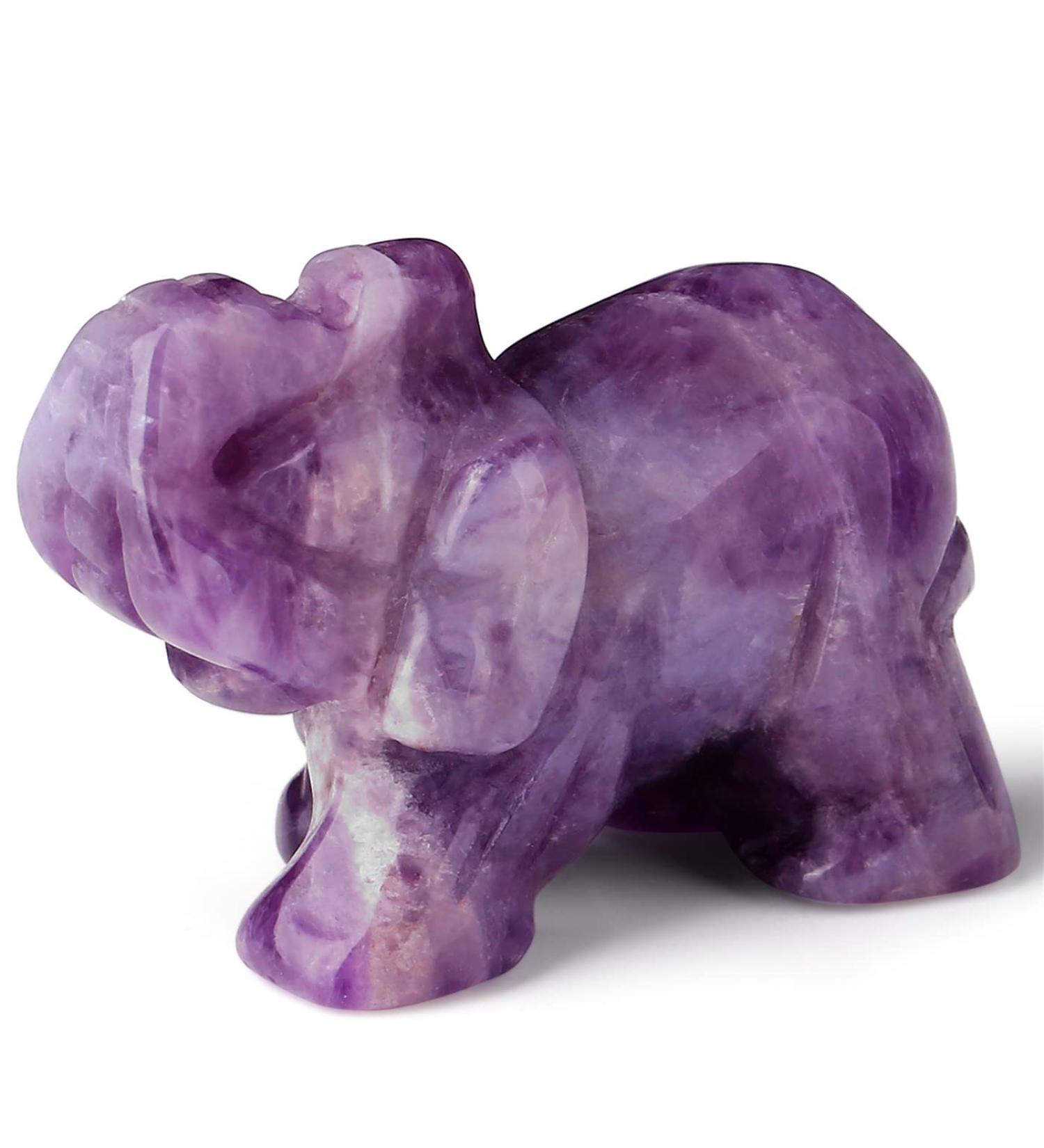 Buy 2 Amethyst Elephant Decor - Healing Crystal Stones Hand-Carved Gemstone Statues - Unique Purple Hippie Home & Office Decorations | Perfect Gifts for Women & Men - Buy Online on GoSupps.com