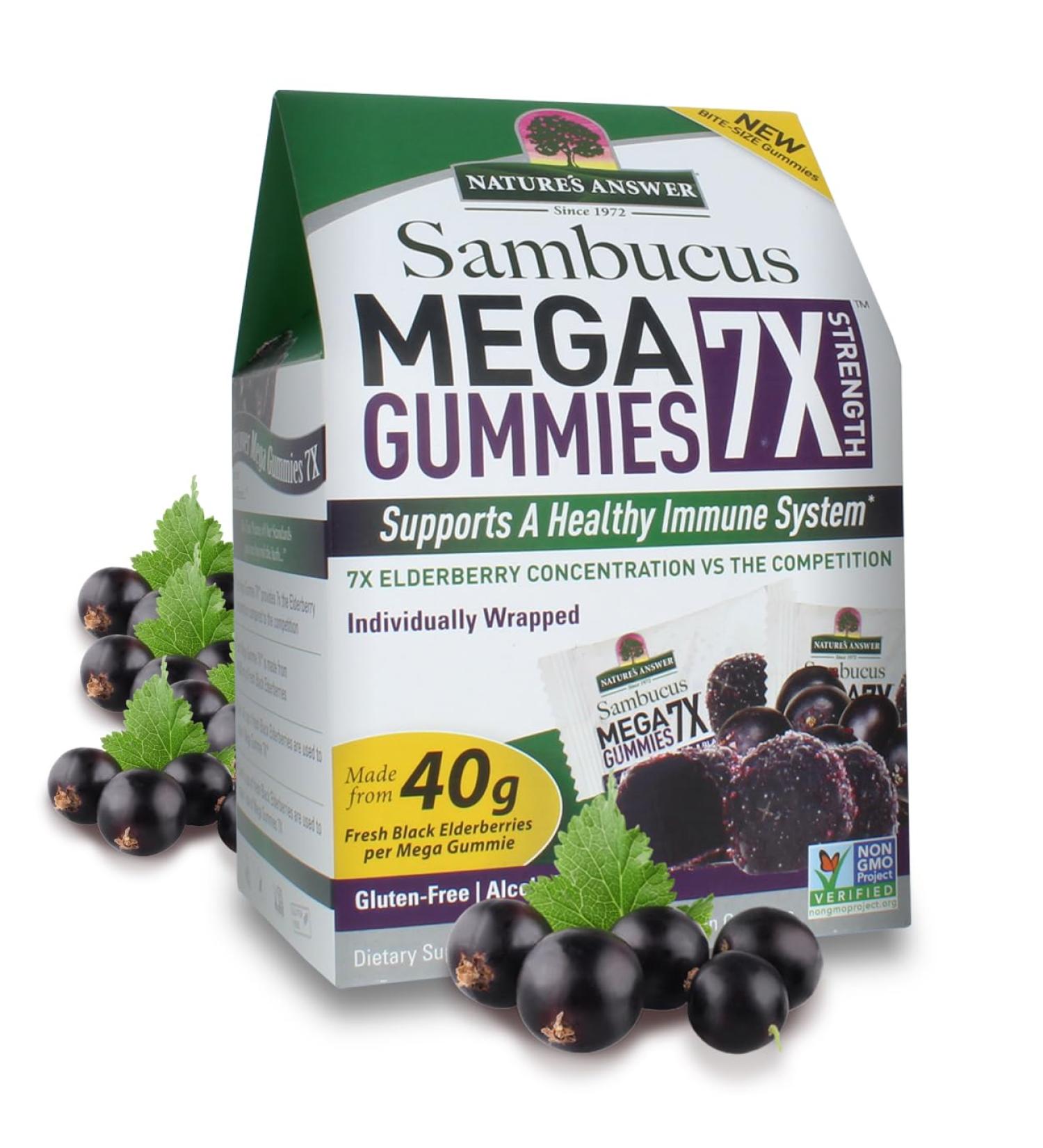 Nature's Answer Sambucus Mega Gummies | 7X More Elderberry Concentration | Alcohol-Free Gluten-Free Gelatin-Free Vegan Non-GMO & No Preservatives | 30ct Gummies (Pack of 2) - Buy Online on GoSupps.com
