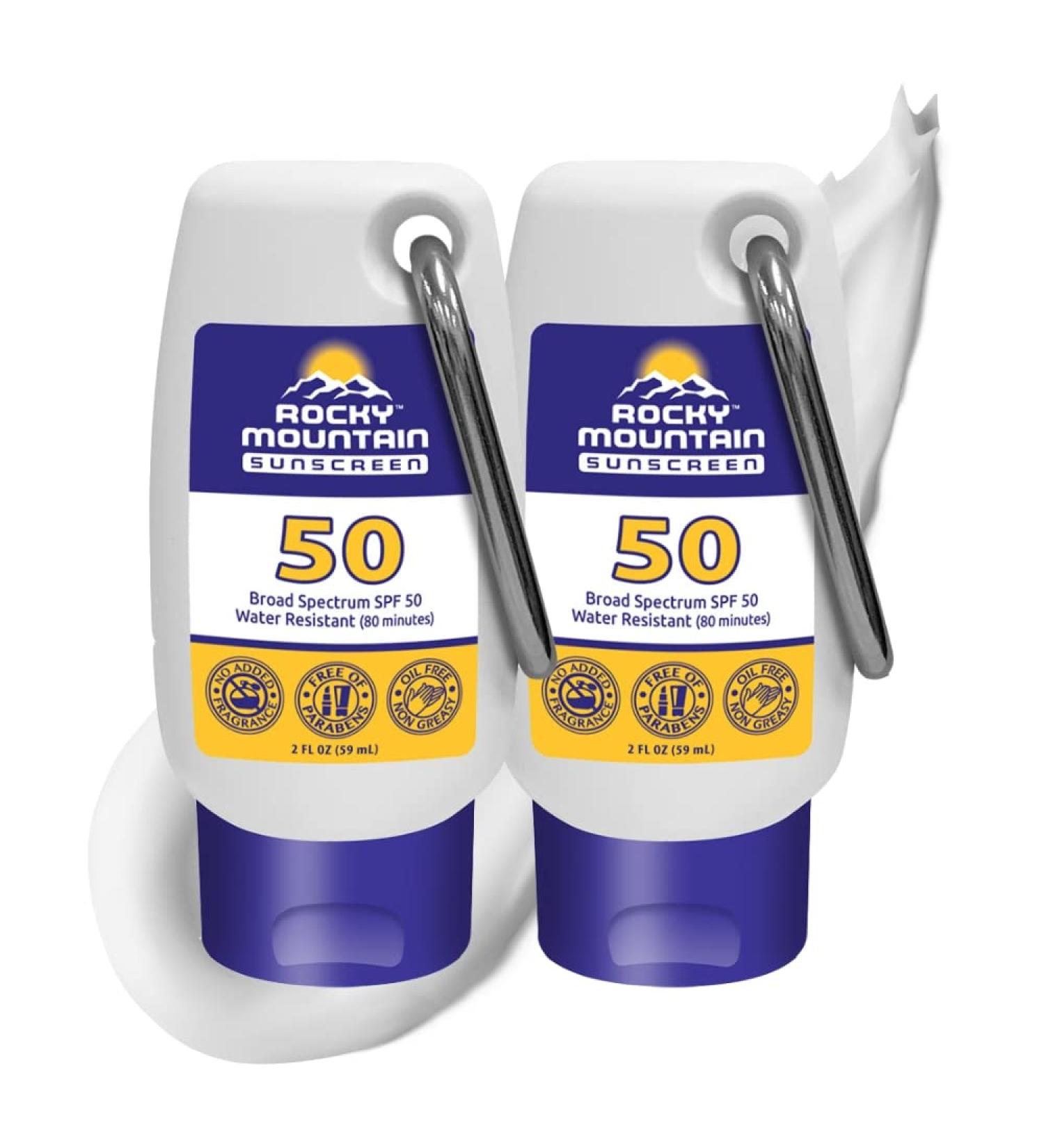 Rocky Mountain Sunscreen SPF 50 Lotion - Reef Safe, Water-Resistant, Broad Spectrum UVA/UVB Protection - Non-Greasy, Fragrance Free - 2oz (2-pack) - Buy Online on GoSupps.com