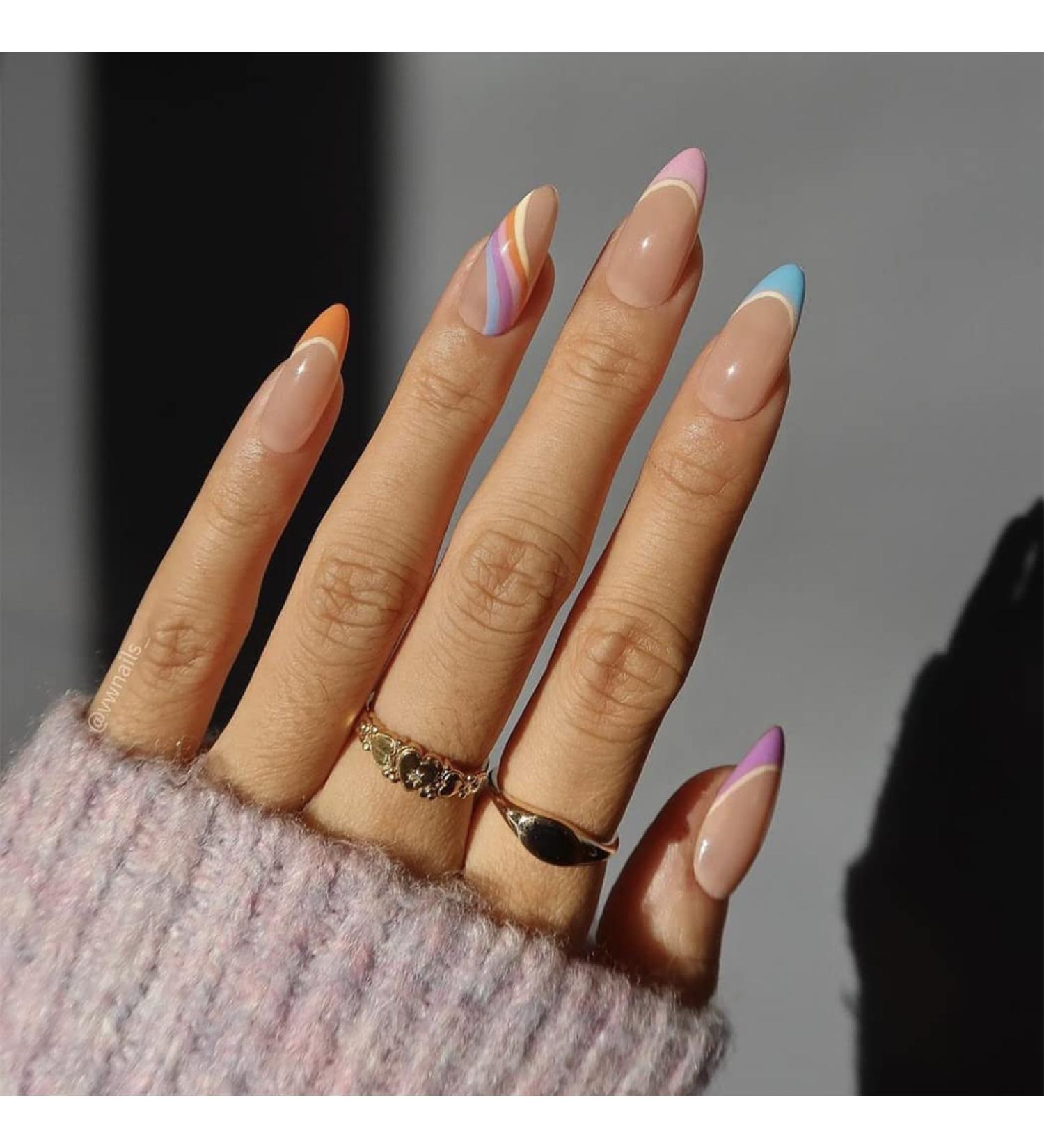 Sethexy Abstract Almond Shape False Nails - 24 Stylish Acrylic French Press-On Nails for Women & Girls - Perfect Swirl Design - Buy Online on GoSupps.com