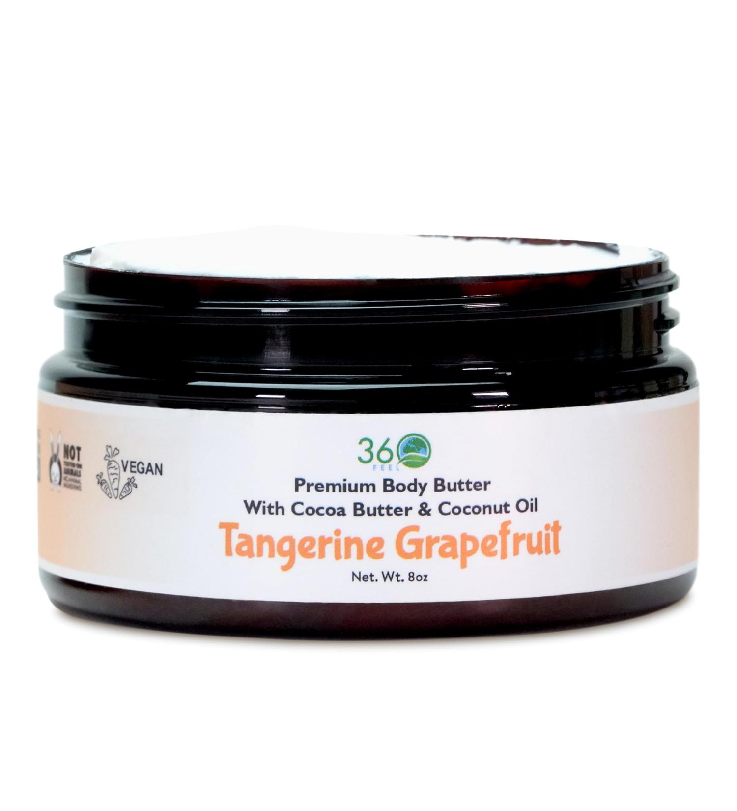 360Feel Tangerine Grapefruit Body Butter - Nourishing and Hydrating Shea Body Butter with a Gentle Formula - Handmade with Essential Oils - Creamy Formula - Zero Harsh Additives - 8 Ounce - Buy Online on GoSupps.com