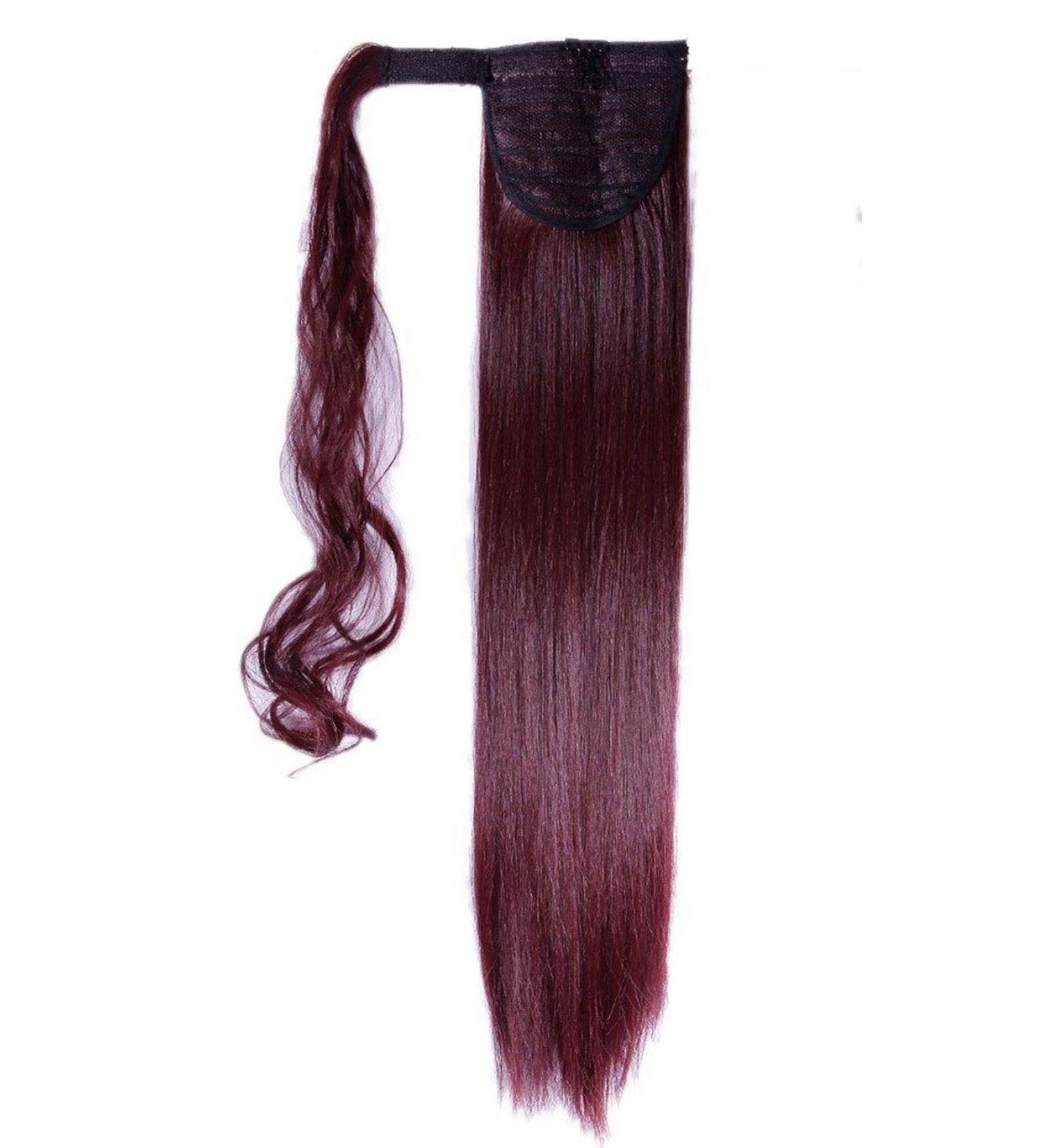 23 Inches Straight Ponytail Clip in Hair Extensions One Piece Silky Hairpiece Wrap Around Pony Tail Wine Red - Buy Online on GoSupps.com