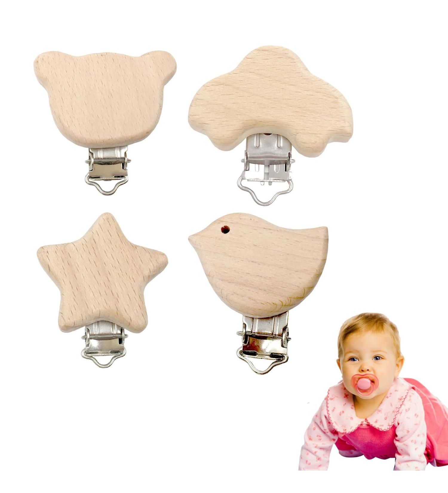Schnuller Clip Set - 4 Wooden Animal Pacifier Clips | Baby & Children's Accessories - Buy Online on GoSupps.com