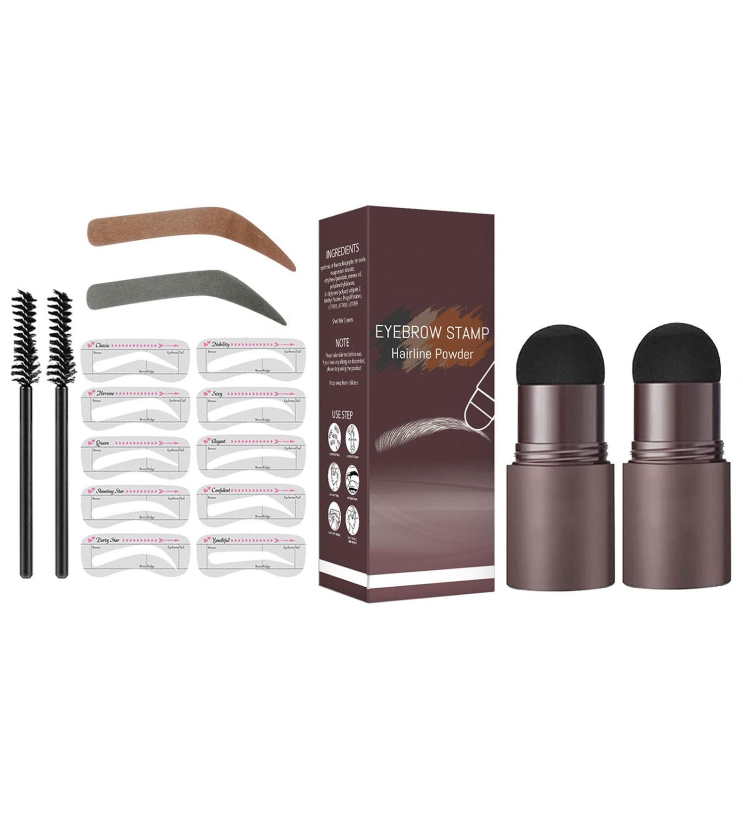 Eyebrow Stamp Eyebrow Stamp Stencil Kit Long Lasting Eye Brow Powder Eyebrow Stencils Brow Stencil Kit for Beginners 30 g (Pack of 1) C-Dark Grey & Medium Brown - Buy Online on GoSupps.com