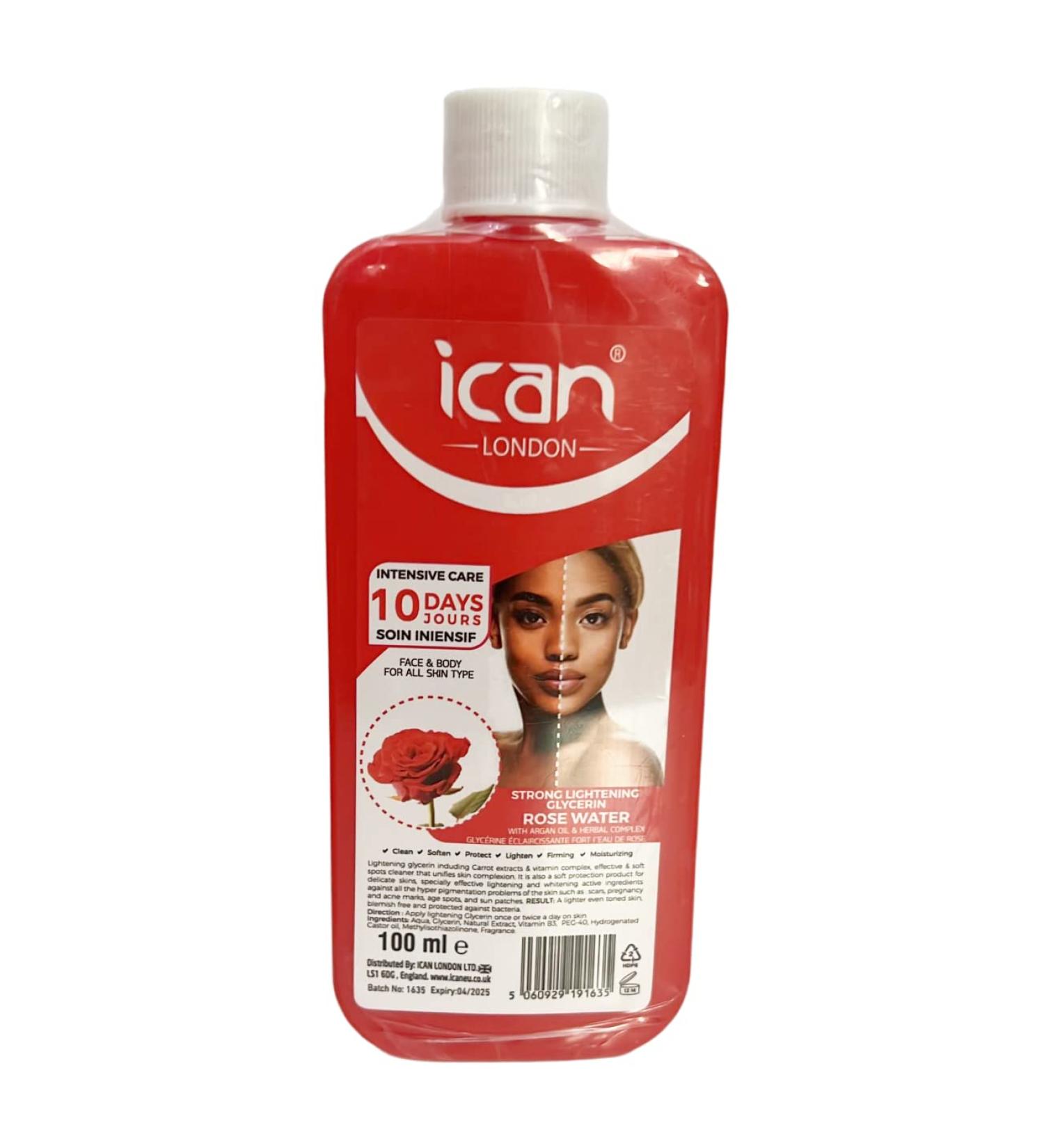 ican London Rose Water With Argan oil Extract Skin Lightening Glycerine 100ml - Buy Online on GoSupps.com