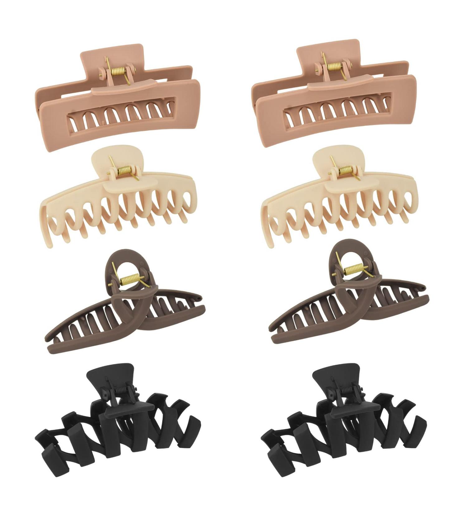 Large Hair Claw Clips Set - 8 Pcs Non-slip Square Matte Clips for Women Girls - Strong Hold Banana Clips - 90's Vintage Style - 4 Styles & 4 Colors - Buy Online on GoSupps.com