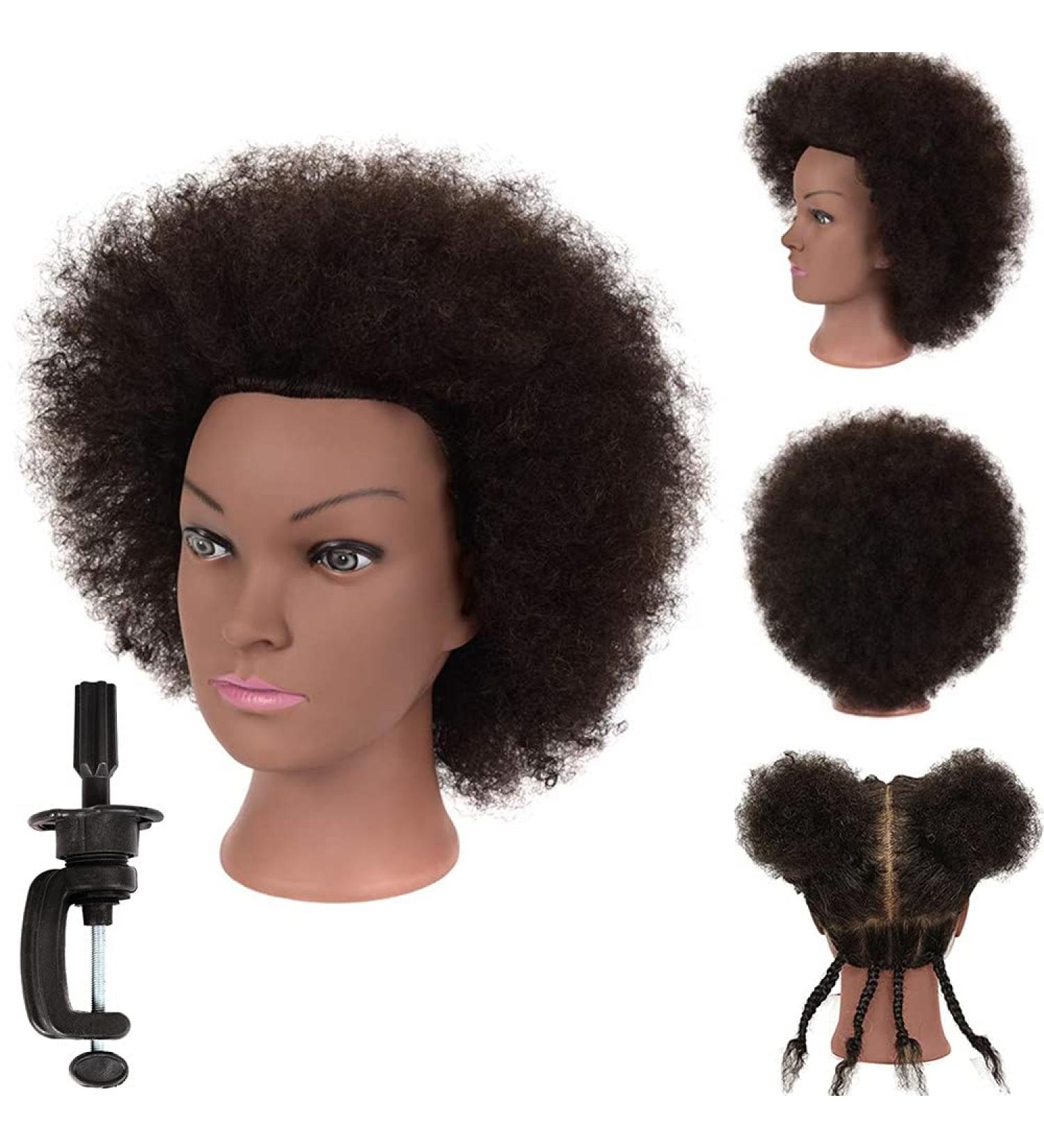 100% Human Hair Afro Manikin Head for Cosmetology Practice | Curly African American Mannequin Head with Free Clamp Stand - Buy Online on GoSupps.com