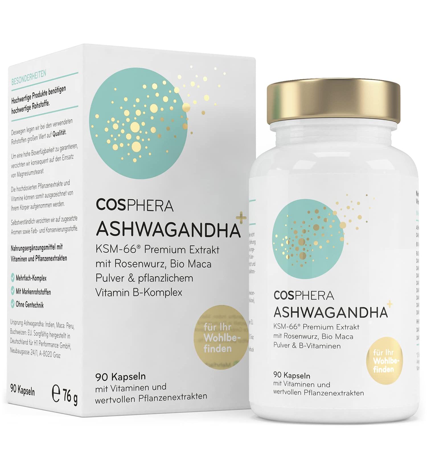 Ashwagandha Capsules 500mg - High Dose Vegan KSM66 Extract with Sleepberry Complex Rhodiola Rosea & Maca | Biotin & Folic Acid Supplement - Buy Online on GoSupps.com