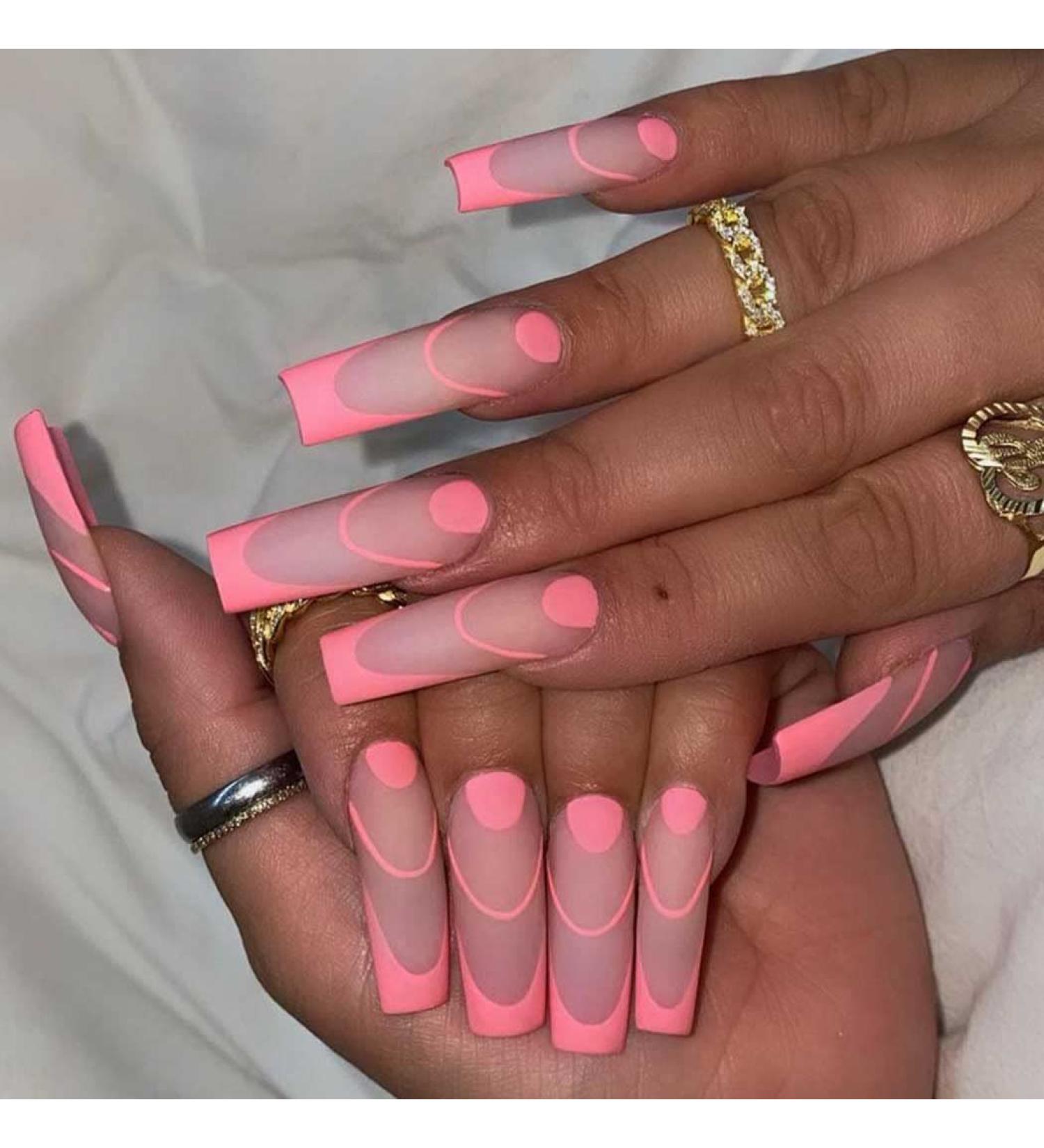 Vatocu Matte False Nails - Long Pink Ballerina Press On Acrylic Nails for Women & Girls | 24 Pieces Full Cover - Buy Online on GoSupps.com