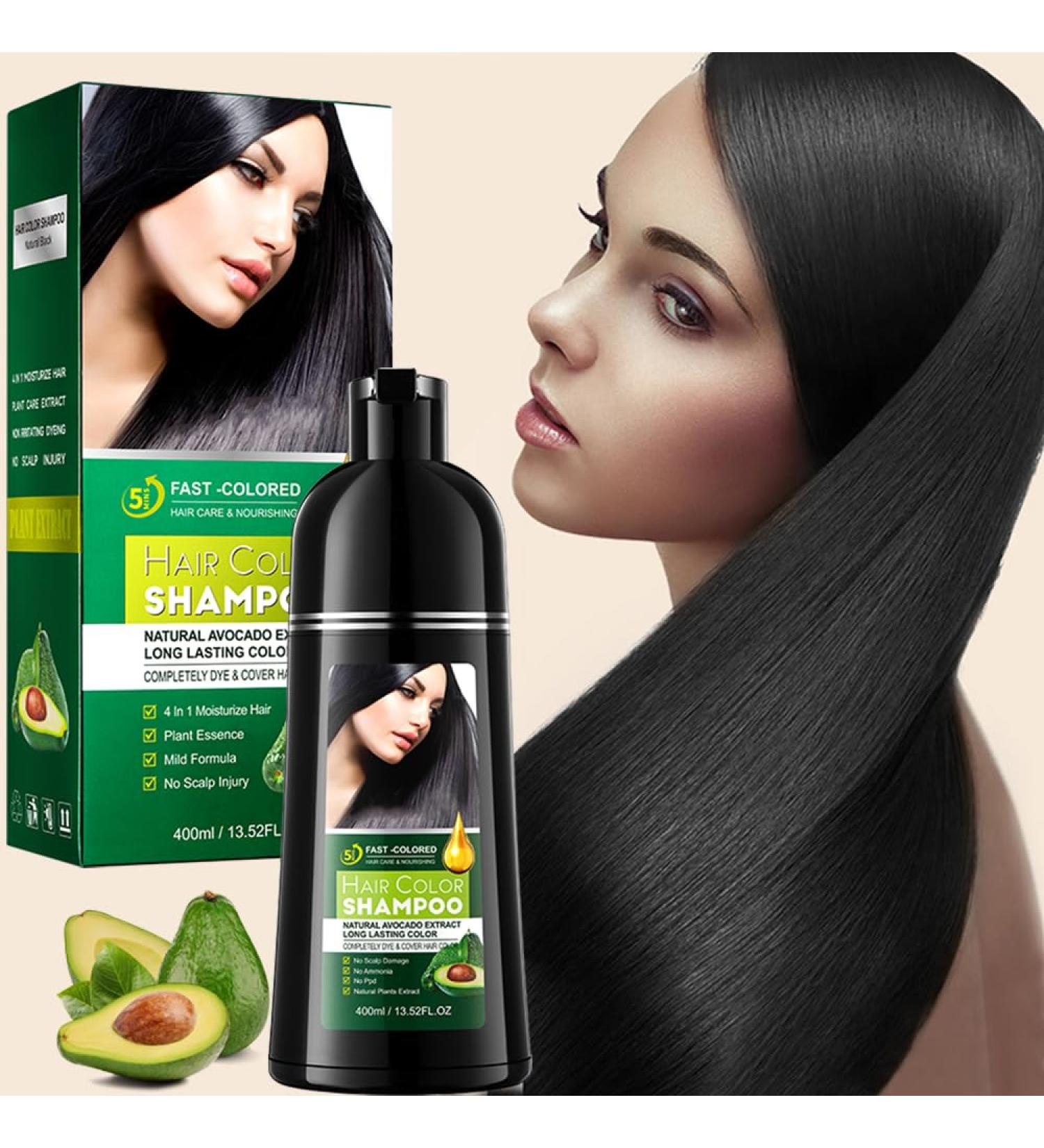 Shampooing de coloration 3 en 1 - Coloration instantan e 400 ml convient aux cheveux et la barbe couvre compl tement les cheveux gris convient aux hommes et aux femmes formule naturelle (Natural Noir naturel - Buy Online on GoSupps.com