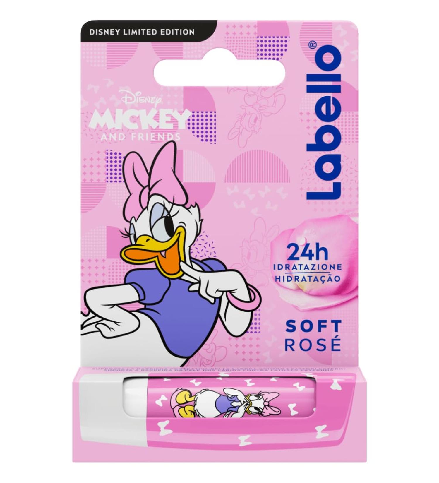 Labello Labello Soft Ros Disney Limited Edition 4.8 g Colored lip balm with a fun Daisy Duck design Burrocacao children's 3+ moisturizing for up to 24 hours Burrocacao lips without mineral oils