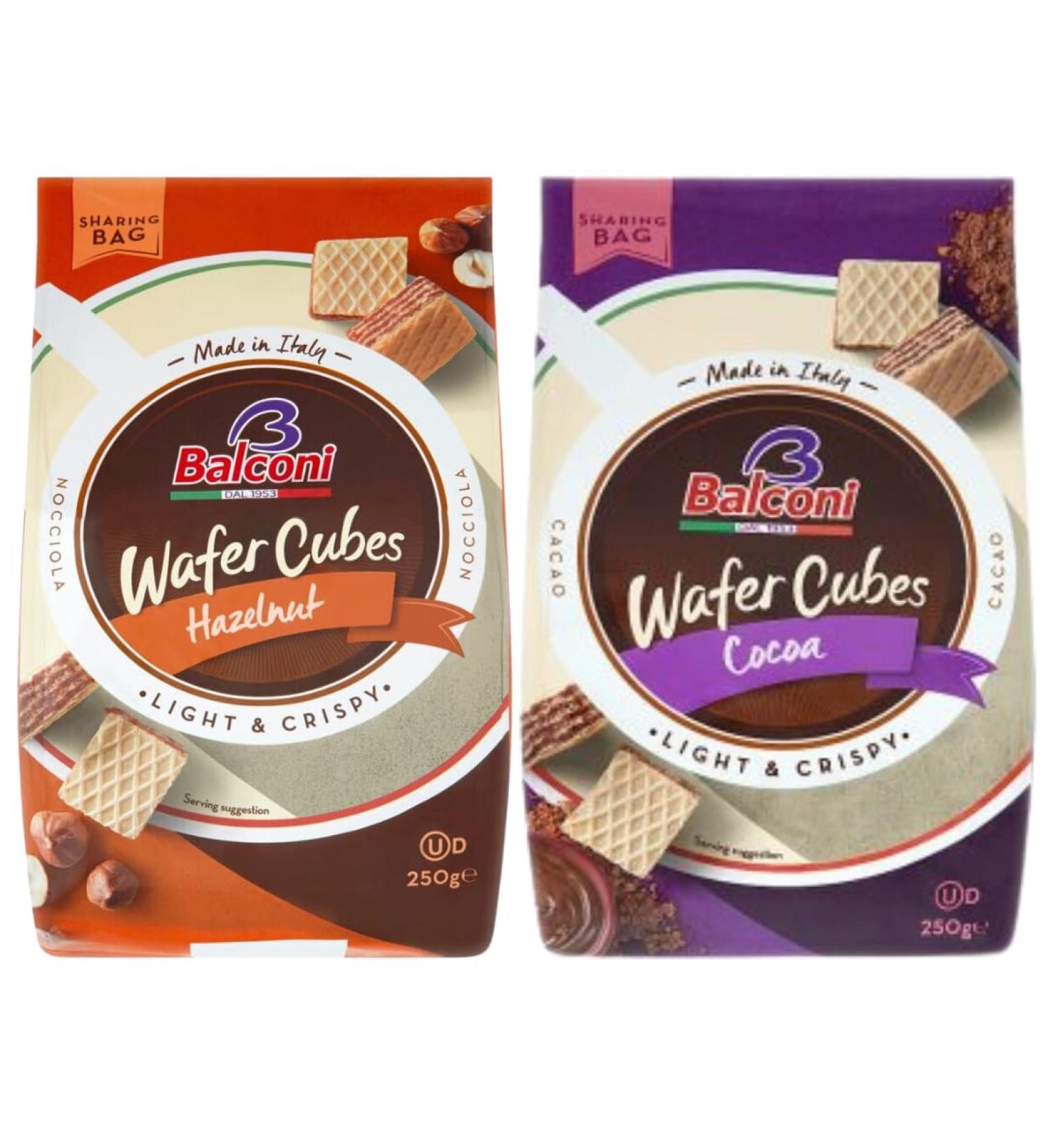 Italian Wafer Bundle with Balconi Hazelnut Creme Italian Wafer Cubes 250g and Cocoa Creme Italian Wafer Cubes 250g (2 Pack) - Buy Online on GoSupps.com