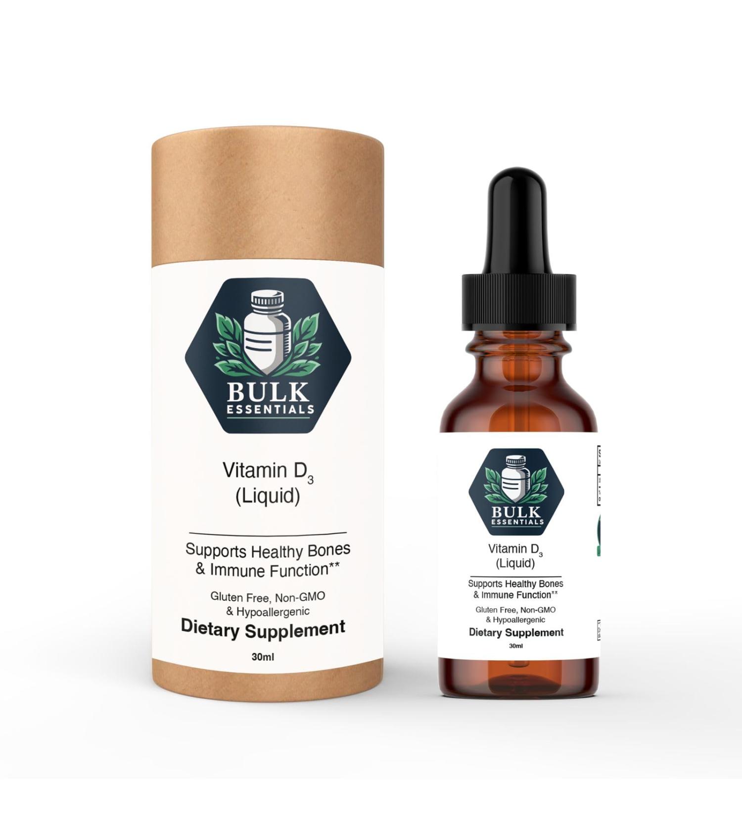 Bulk Essentials Pure Vitamin d3 Drops 1000 IU per Serving for Bone & Immune Support USA Made Liquid Vitamin D Supplements for Women & Men Non-GMO & Gluten-Free 30ml