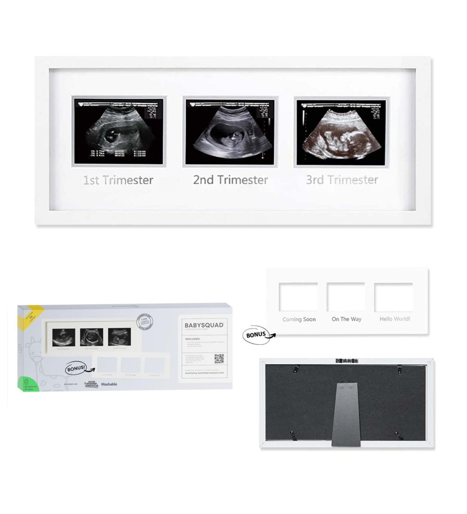 BabySquad Trimester Photo Frame 16.5 x 6.5 Inches - Extra Large Size with Matte Insert, Sawtooth Hanger, Kickstand Stand - Ideal for Ultrasound and Sonogram Progression Photos - Buy Online on GoSupps.com