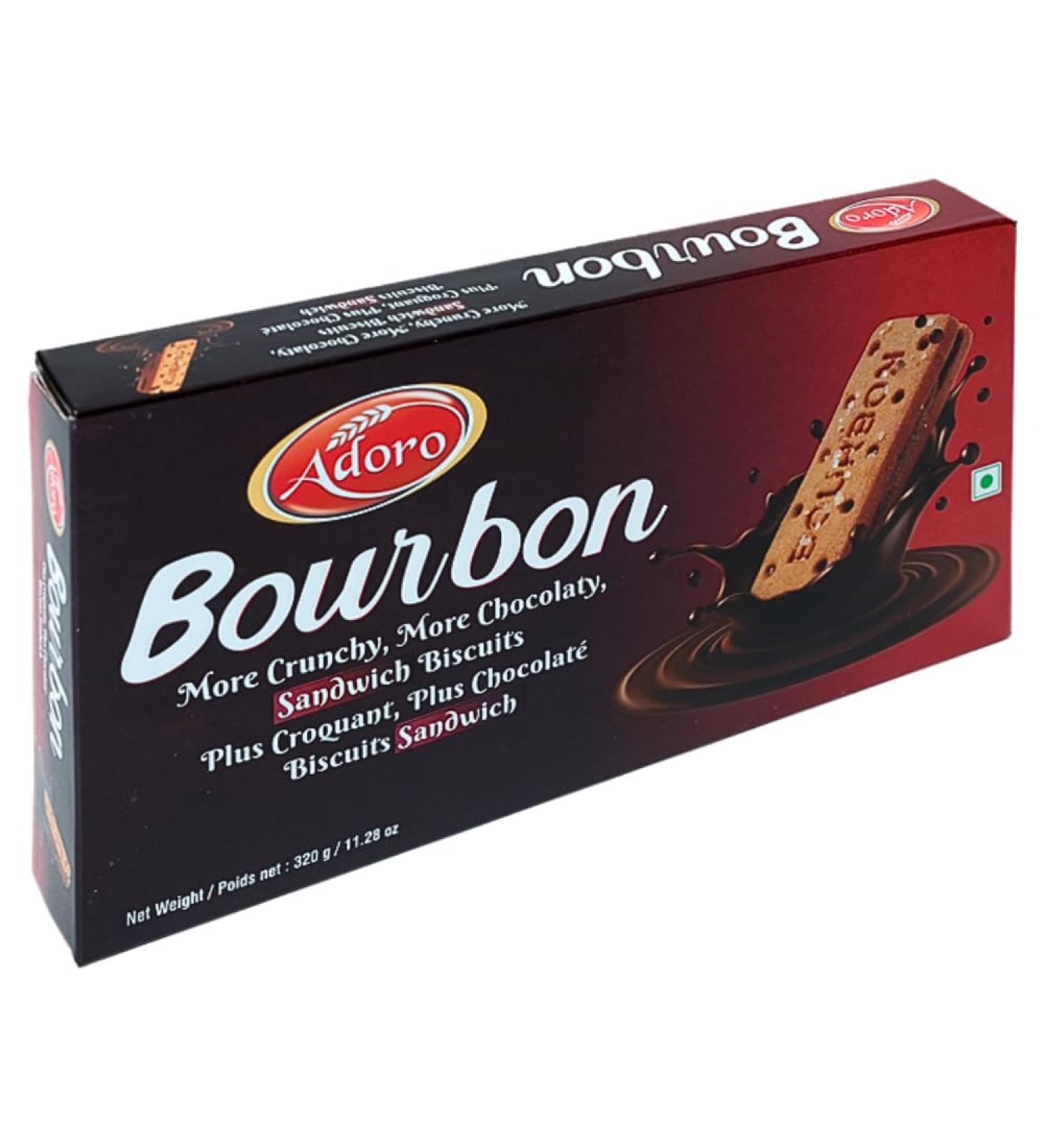 Bourbon Chocolate Sandwich Cookies (320g) Rich and Creamy Chocolate Cream Biscuits | Premium Quality Grocery Food | Ideal School Snacks for Kids | Indulge in the Taste of Adoro Groceries