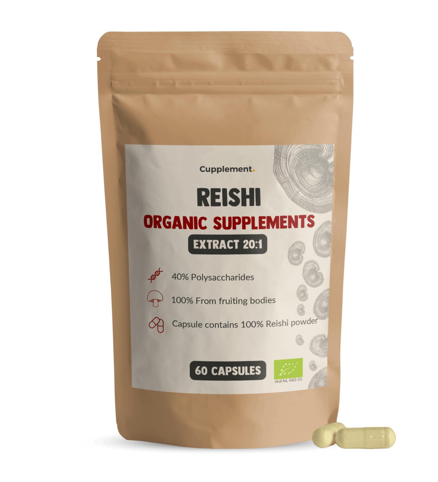 Cupplement - Reishi Extract Capsules 60 pieces - Extract 20:1 - Organic - 400 MG per capsule - Powder Free - Supplement - Superfood - Mushroom - Mushroom - Buy Online on GoSupps.com