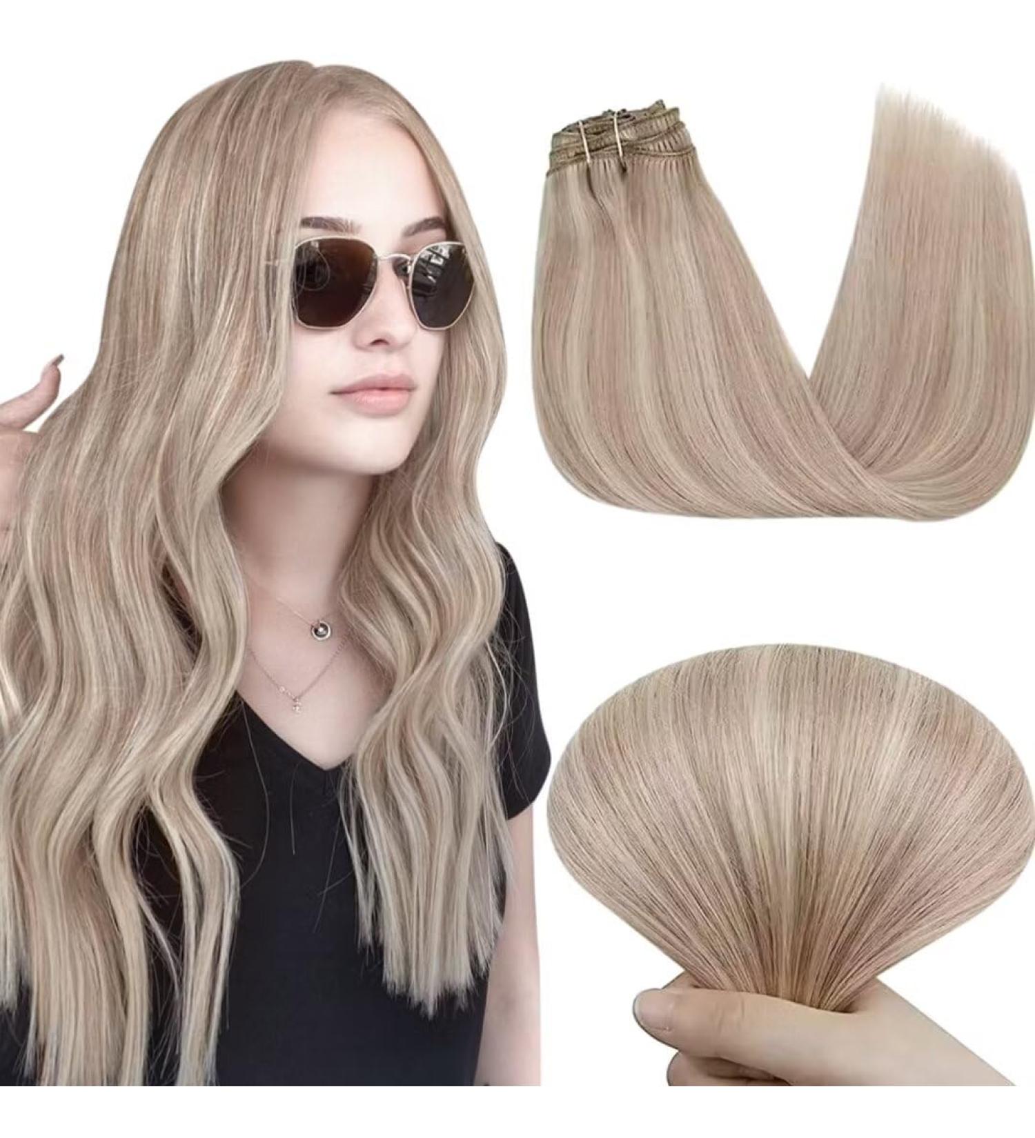Easyouth Clip in Real Human Hair Extensions - Ash Blonde Highlighted Clip ins 22 Inch 70g 5Pcs - #18P613 - Buy Online on GoSupps.com