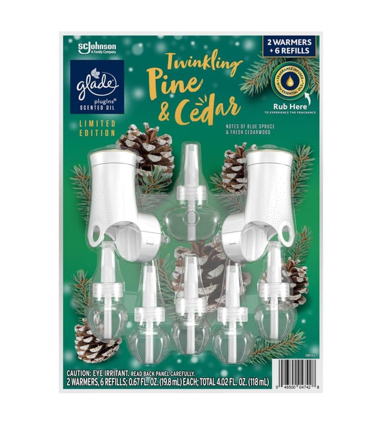 Glade PlugIns Scented Oil Set - 2 Warmers & 6 Refills Twinkling Pine & Cedar | International Shipping Available - Buy Online on GoSupps.com