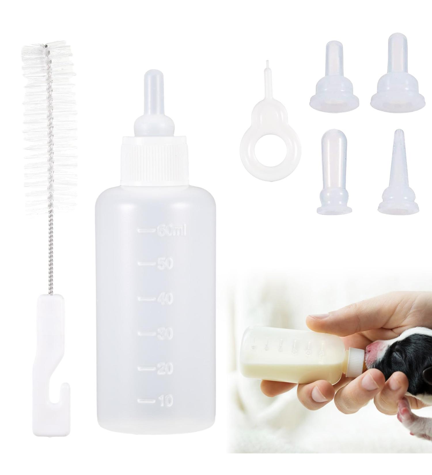 60ml Cat & Dog Breeding Bottle - Rearing Milk Feeder for Puppies & Kittens - Silicone Baby Bottle with Nipple Brush Set - International Shipping Available - Buy Online on GoSupps.com