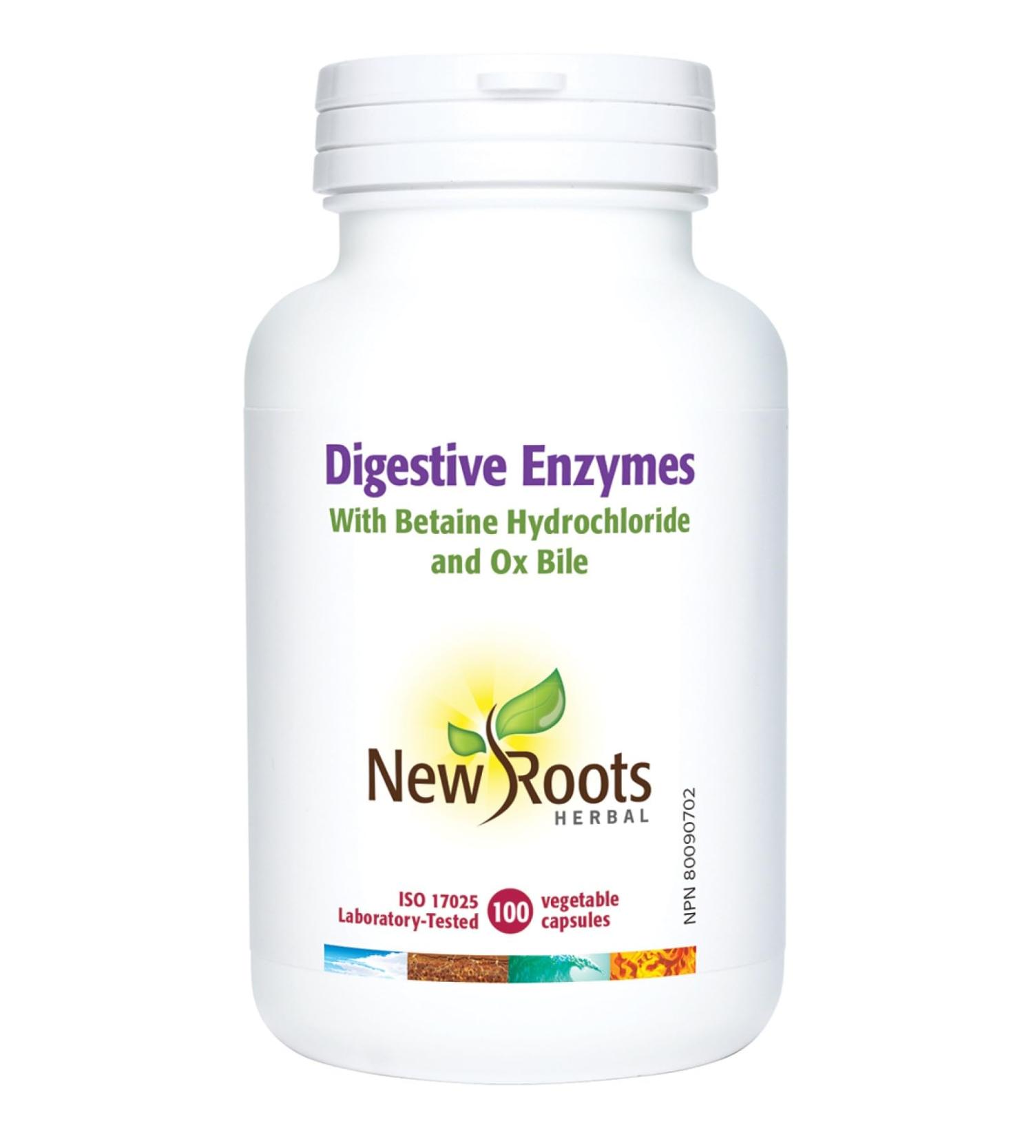 New Roots Herbal Digestive Enzymes with HCL 100 Veg Capsules - Comprehensive Digestive Support Supplement for Men & Women Eases Discomfort Includes Papaya & Lipase Enzymes Pancreatic Function Aid - Buy Online on GoSupps.com