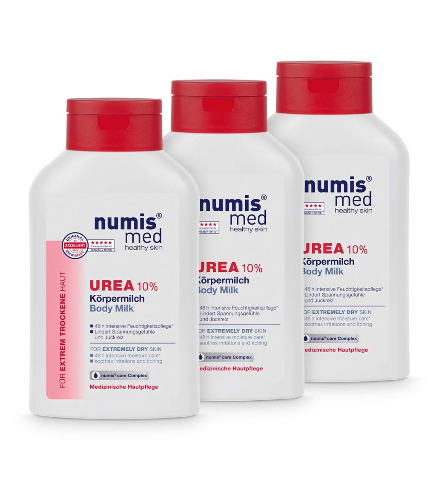 numis med Moisturizing Lotion 10% Urea - Soothing Body Lotion for Extremely Dry and Rough Skin - Vegan Free from Silicones Parabens and Mineral Oils - (3x 300ml) - Buy Online on GoSupps.com