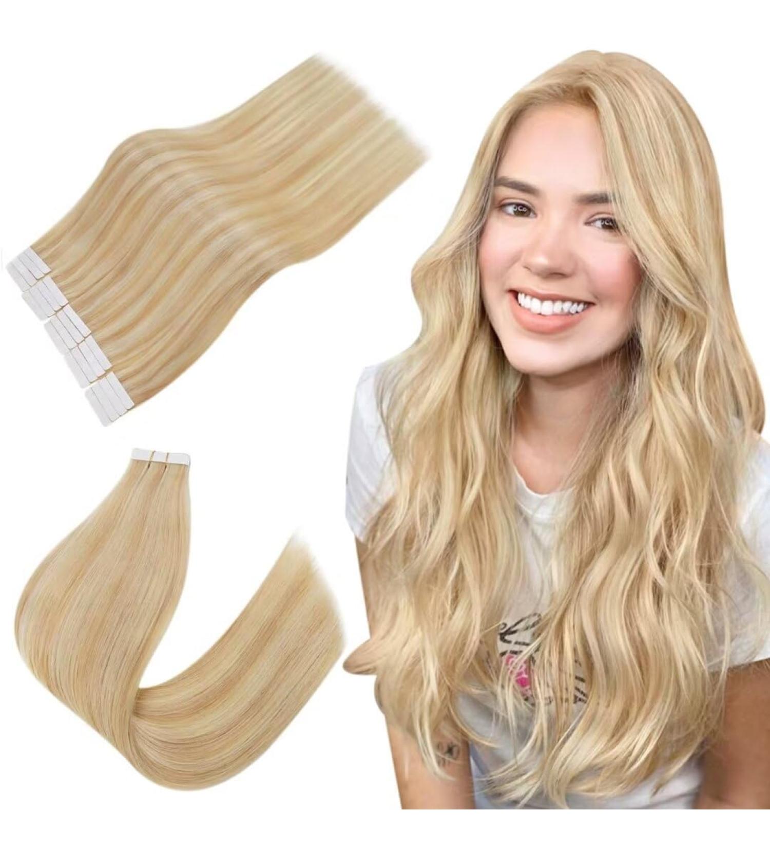 Easyouth 22-Inch Honey Blonde Brazilian Human Hair Tape Extensions - 50g Natural Adhesive Hair Color #27P22 (27/613) - Buy Online on GoSupps.com