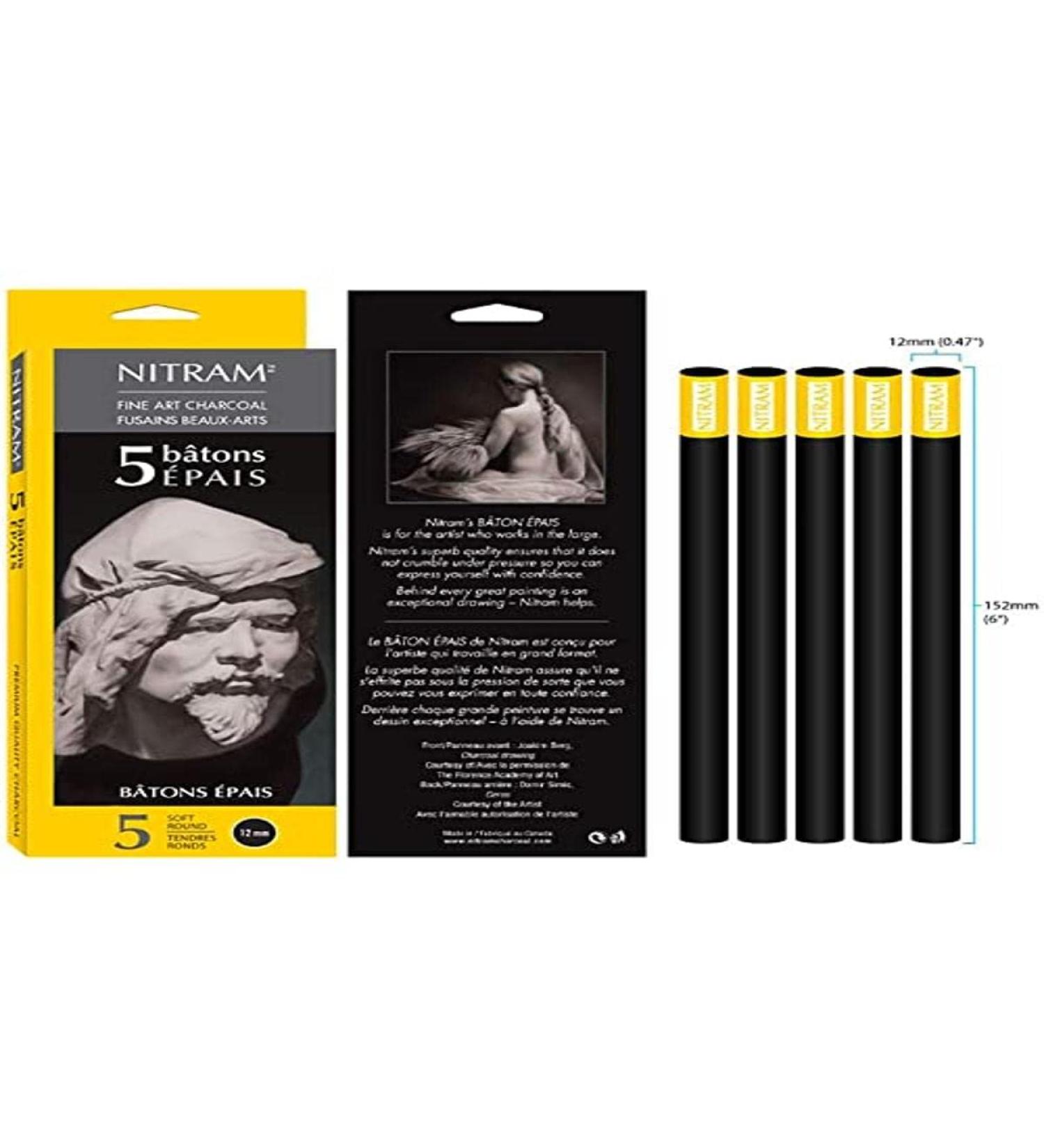 NITRAM Charcoal Soft 12Mm Round Sticks 5/Pk