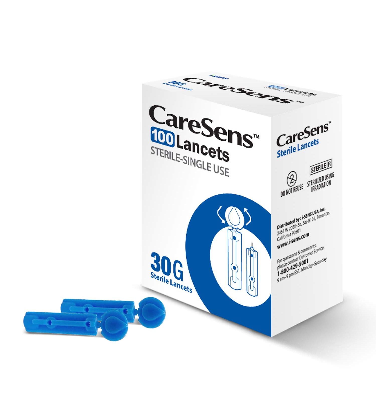 CareSens Sterile Single Use Ultra Thin 30G Universal Designed Lancets (100 Counts) for Minimizing Skin Discomfort and Pain 100 Count (Pack of 1)