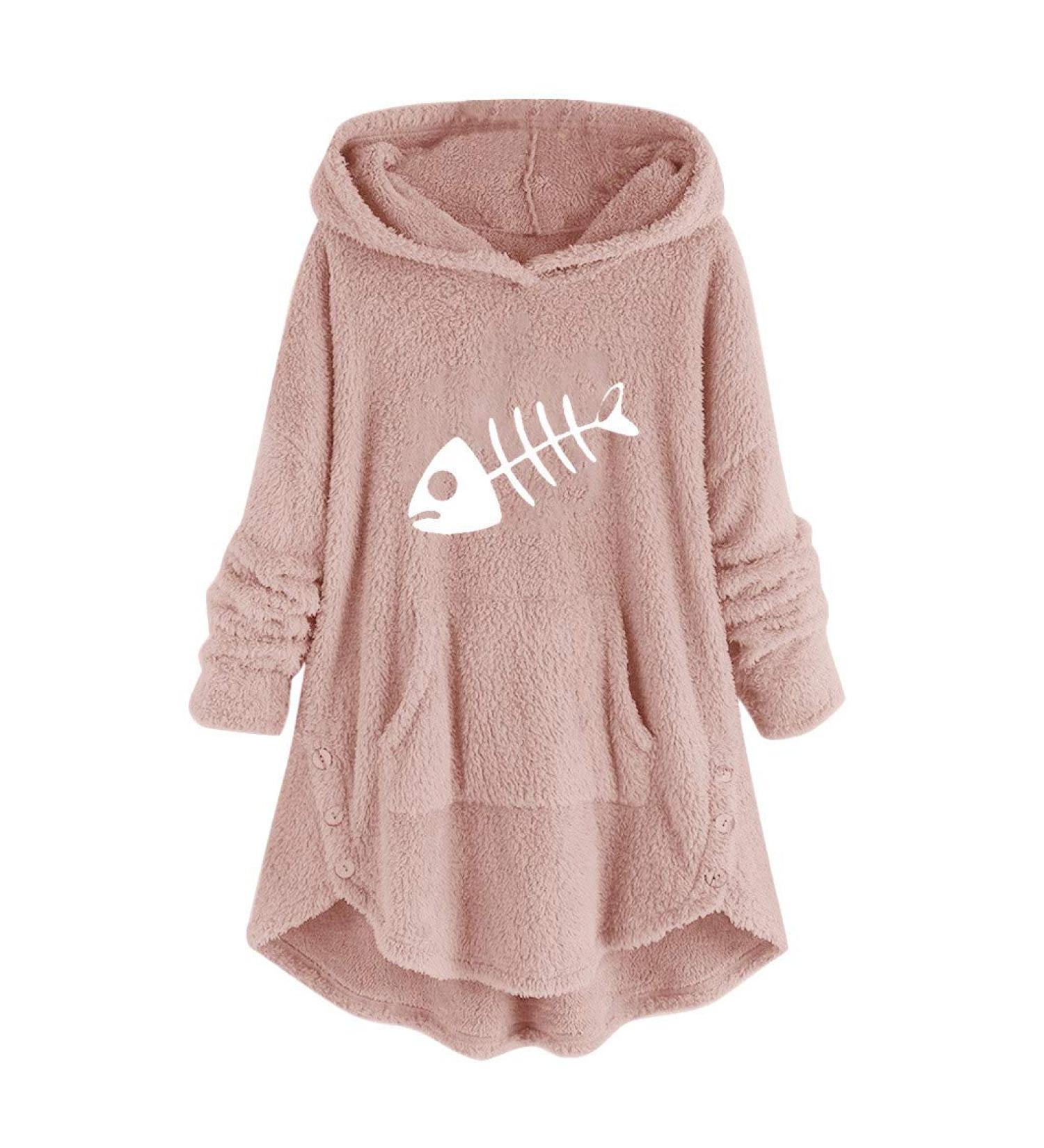 Bigfanshu Women's Tops Christmas Print Hooded Long Sleeves Sweatshirt Pullover Shirt Pink - Buy Online on GoSupps.com