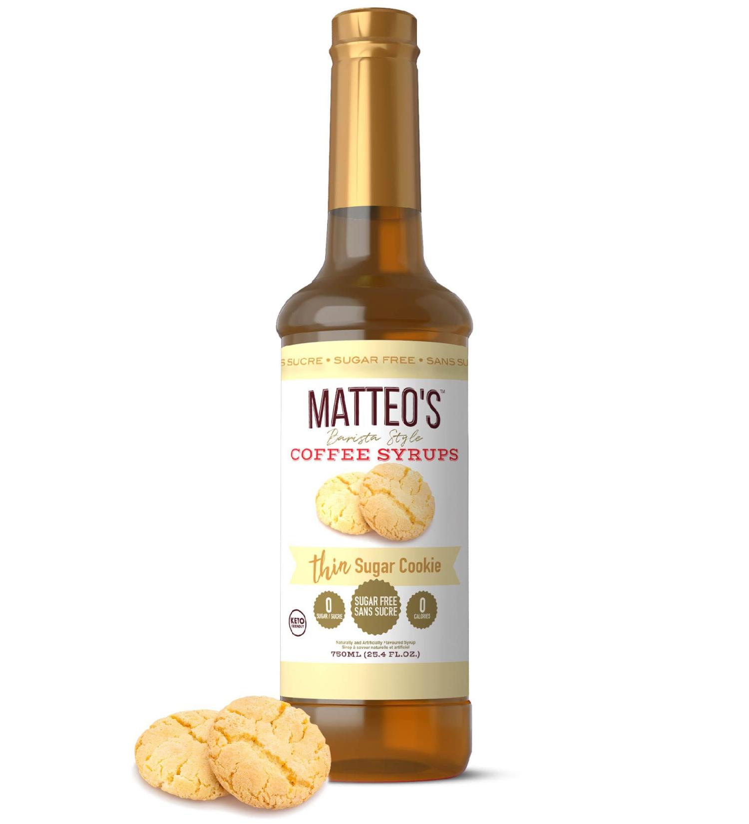 Matteo's Barista Style Sugar-Free Coffee Syrup Sugar Cookie Flavor Zero Calories and Sugar Keto Friendly Ideal for Lattes Cappuccinos Espresso Americano Indulgent Taste 25.4 Oz 1-Pack 750 ml (Pack of 1) - Buy Online on GoSupps.com