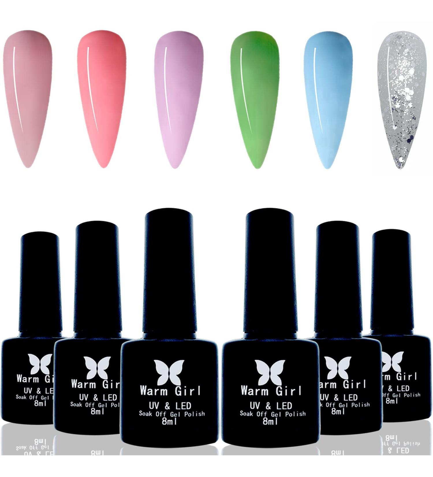 Warm Girl Gel Nail Polishes 6 Colors Gel Polish Kit Popular Nude Glitter Gel Nail Polish Set Soak Off Nail Lamp Gel Nail Polish DIY Manicure French Kit 8ml - Buy Online on GoSupps.com