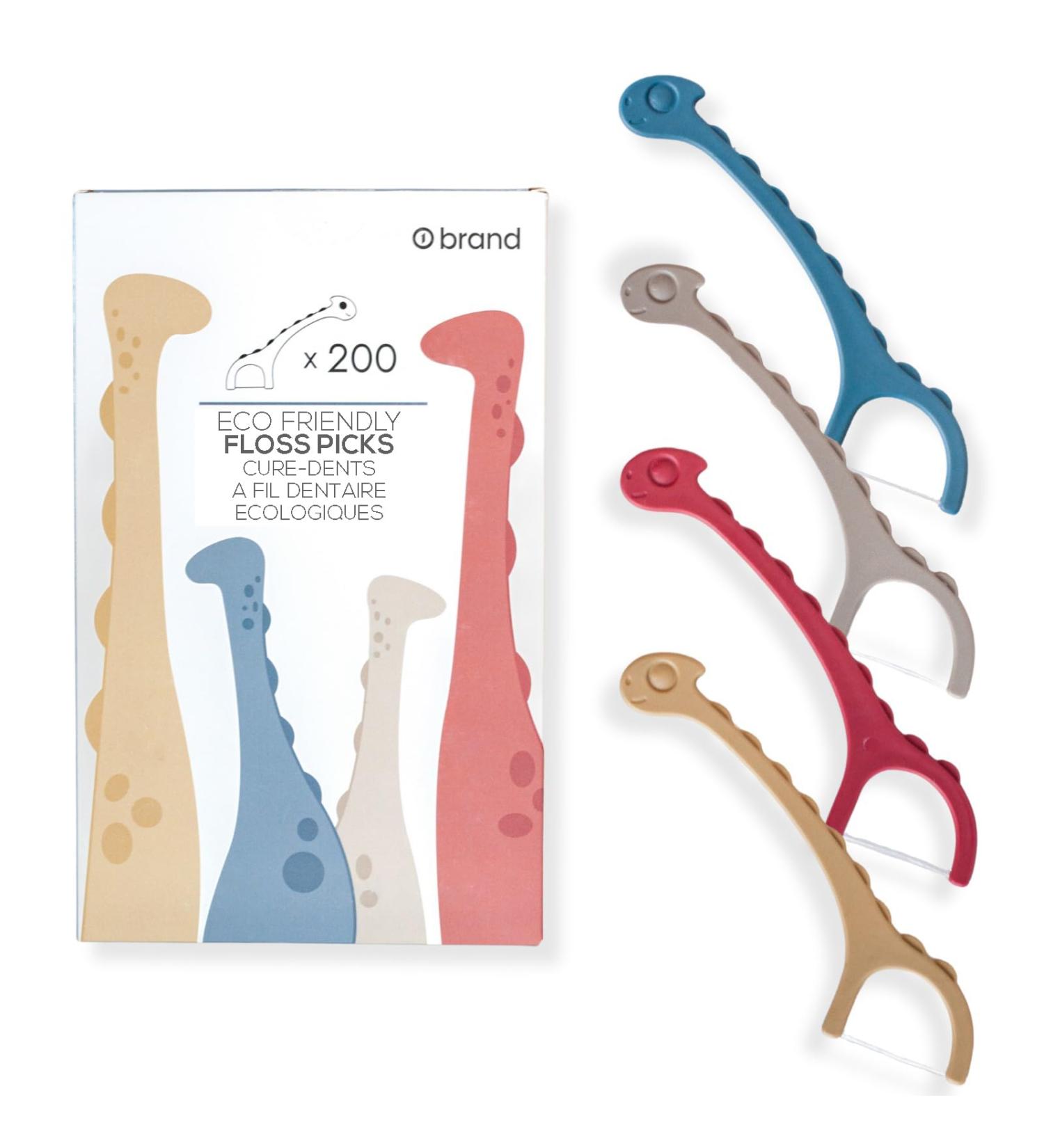 Kids Eco-Friendly Floss Picks 200 Picks Fun Animals and Colors Dental Floss Picks Plant Based (Dinosaur) - Buy Online on GoSupps.com