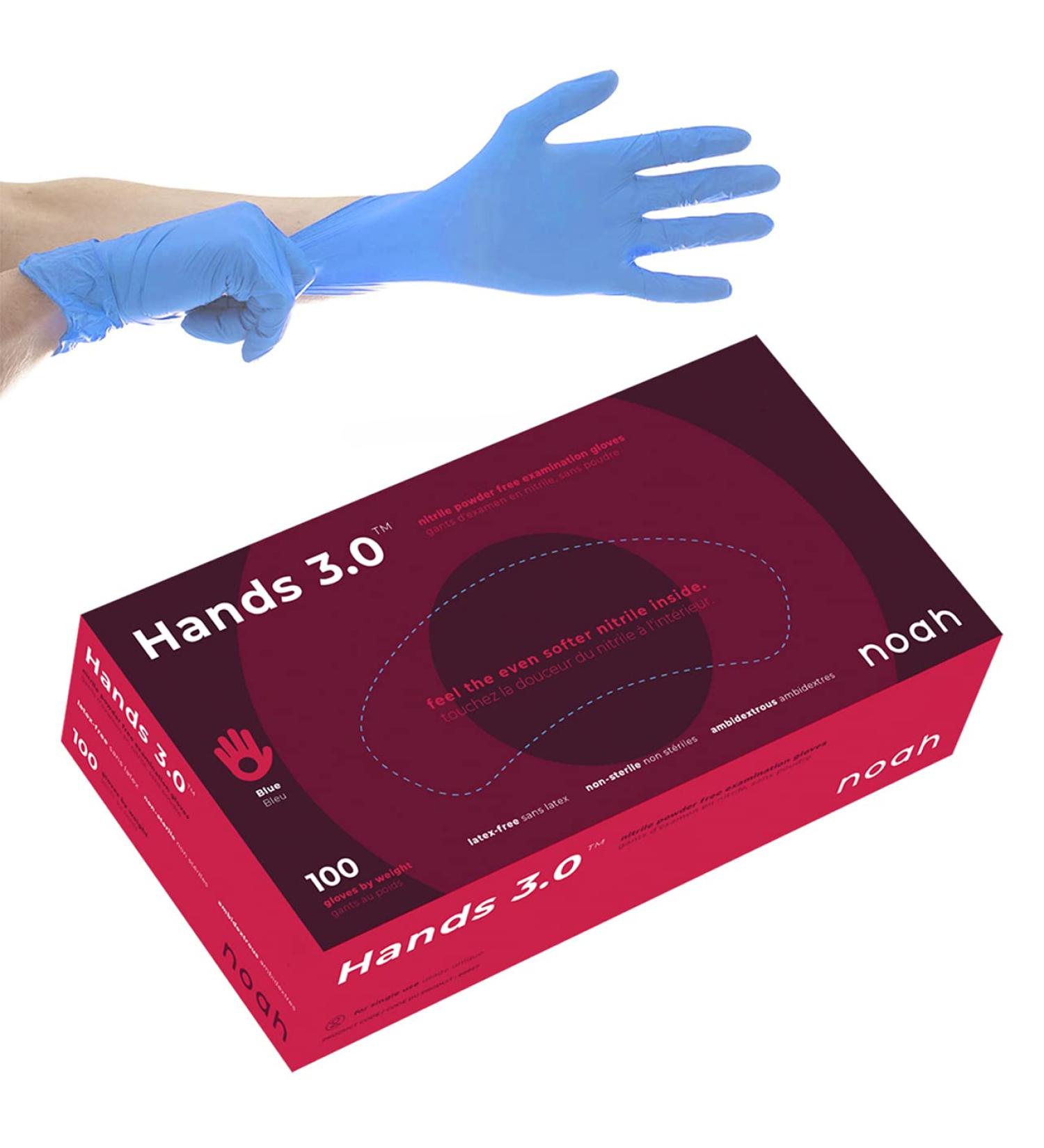 Noah 3.0 - Single Use Nitrile Gloves - Powder Free - Hypoallergenic - Textured Fingertips - Ambidextrous (100 Units) M (Pack of 100)